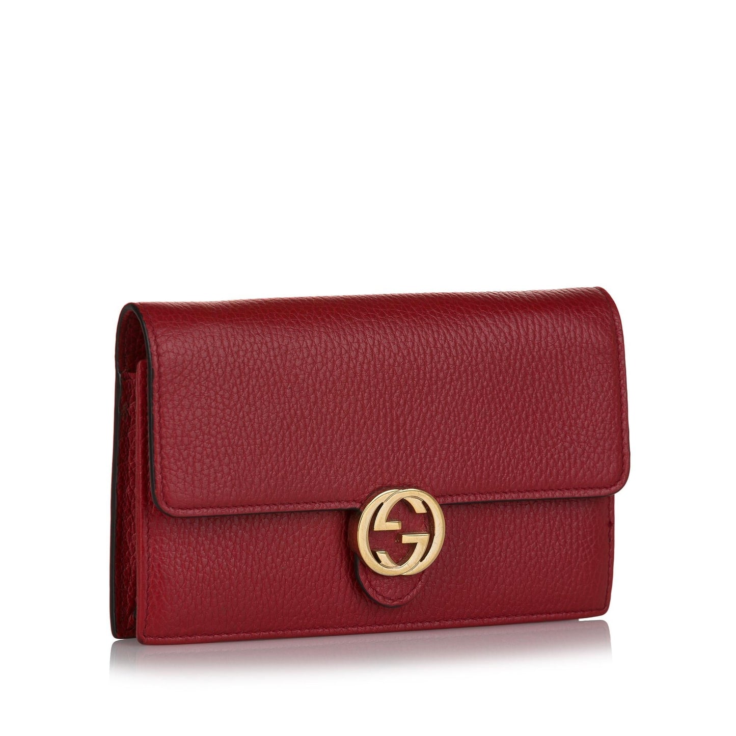 Gucci Interlocking G Wallet On SHG Calf Red Chain Crossbody Bag