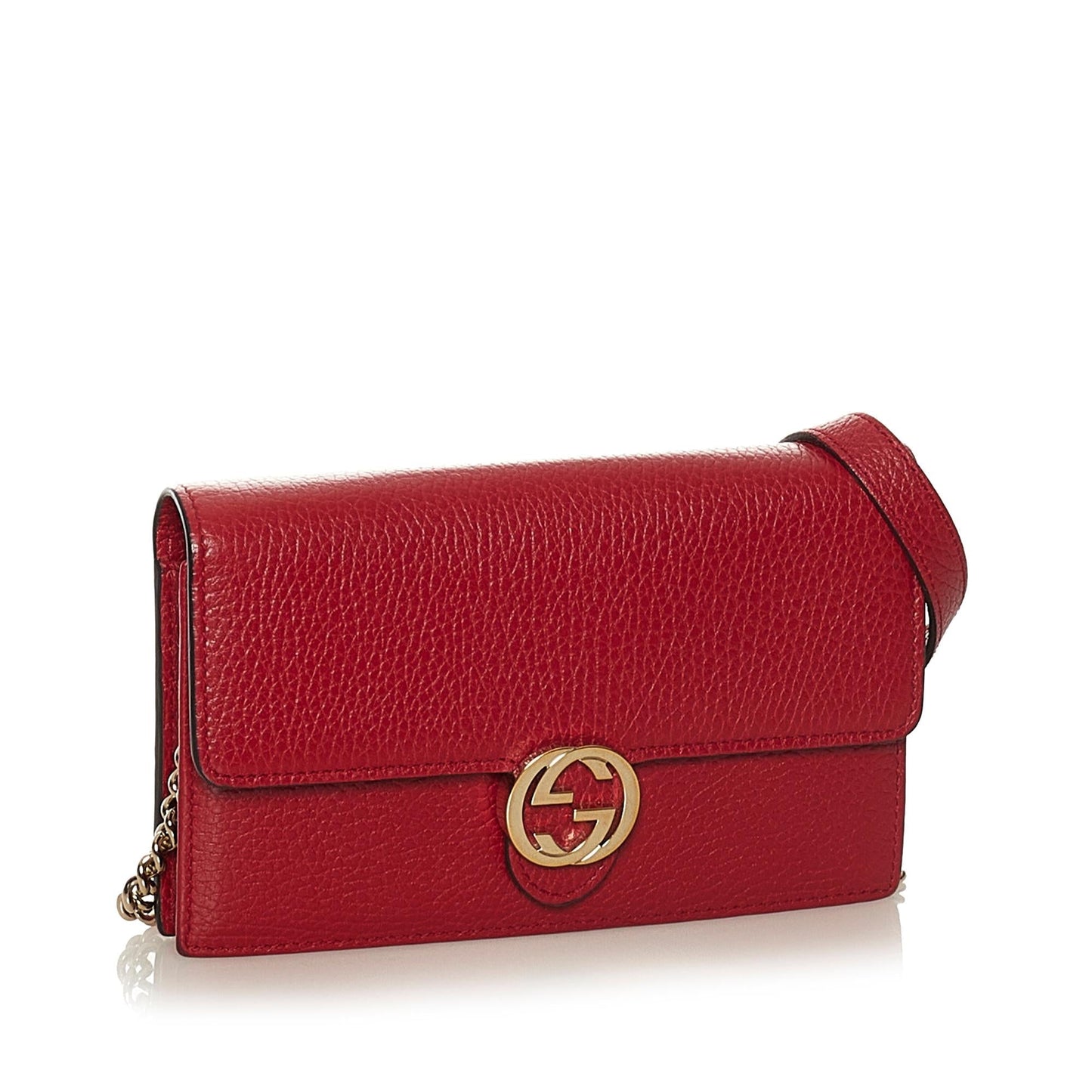 Gucci Interlocking G Wallet On SHG Calf Red Chain Crossbody Bag Chain Shg