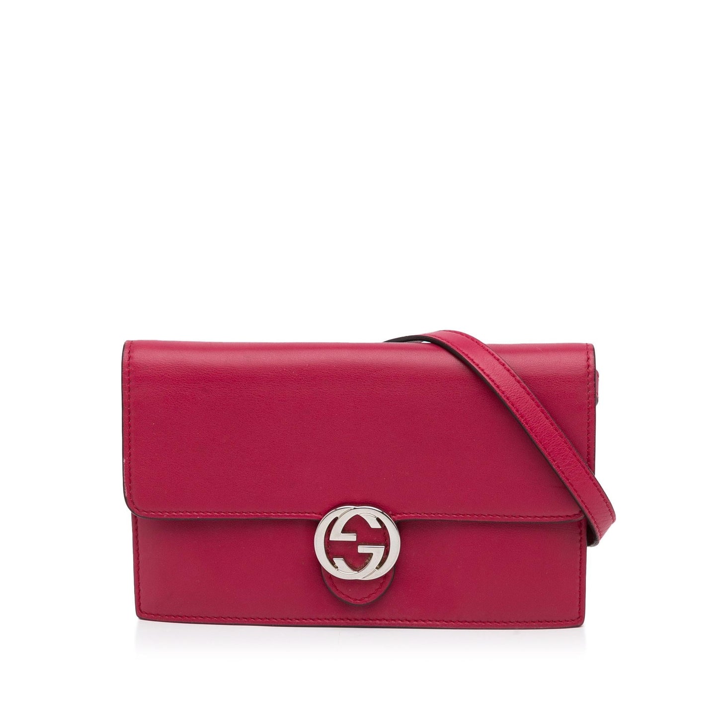 Gucci Interlocking G Wallet On SHG-bJgZos Calf Red Chain Crossbody Bag