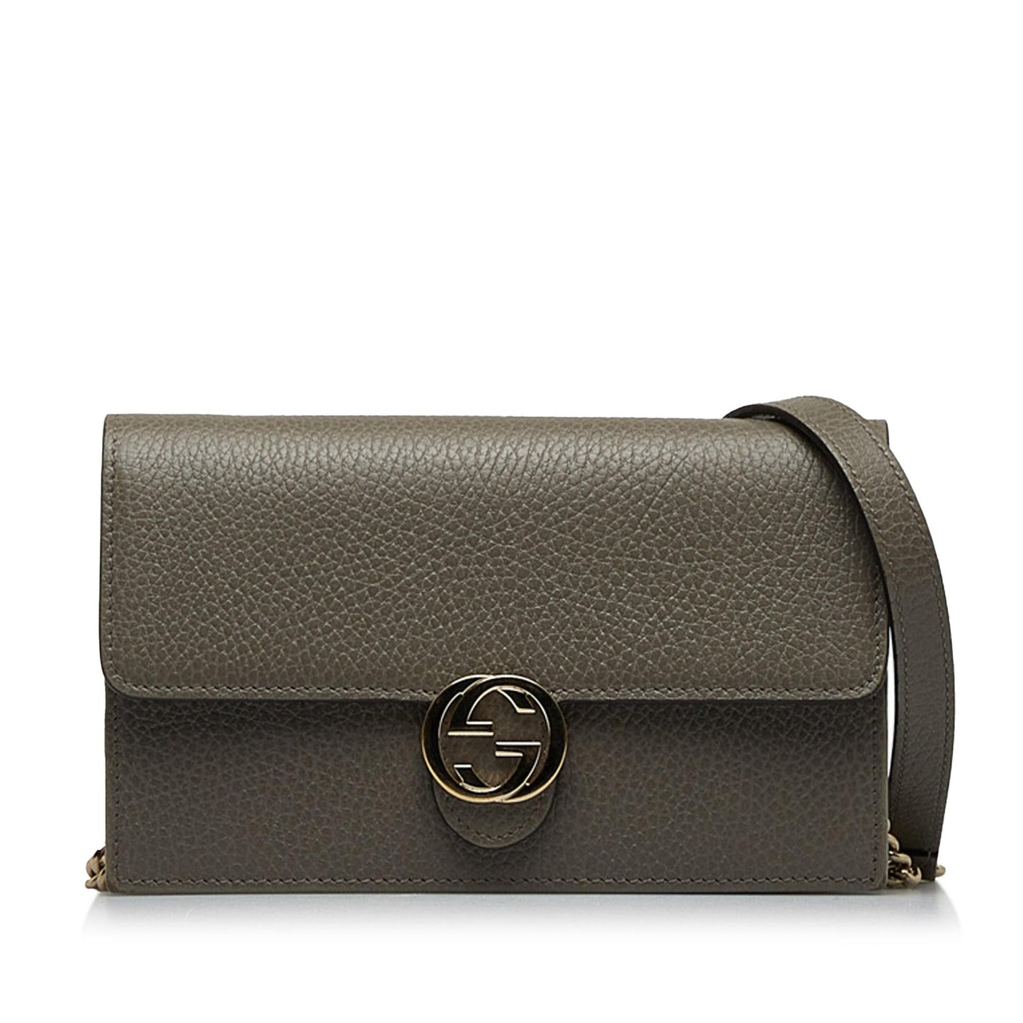 Gucci Interlocking G Wallet On SHG-GA6QAo Calf Grey Chain Crossbody Bag