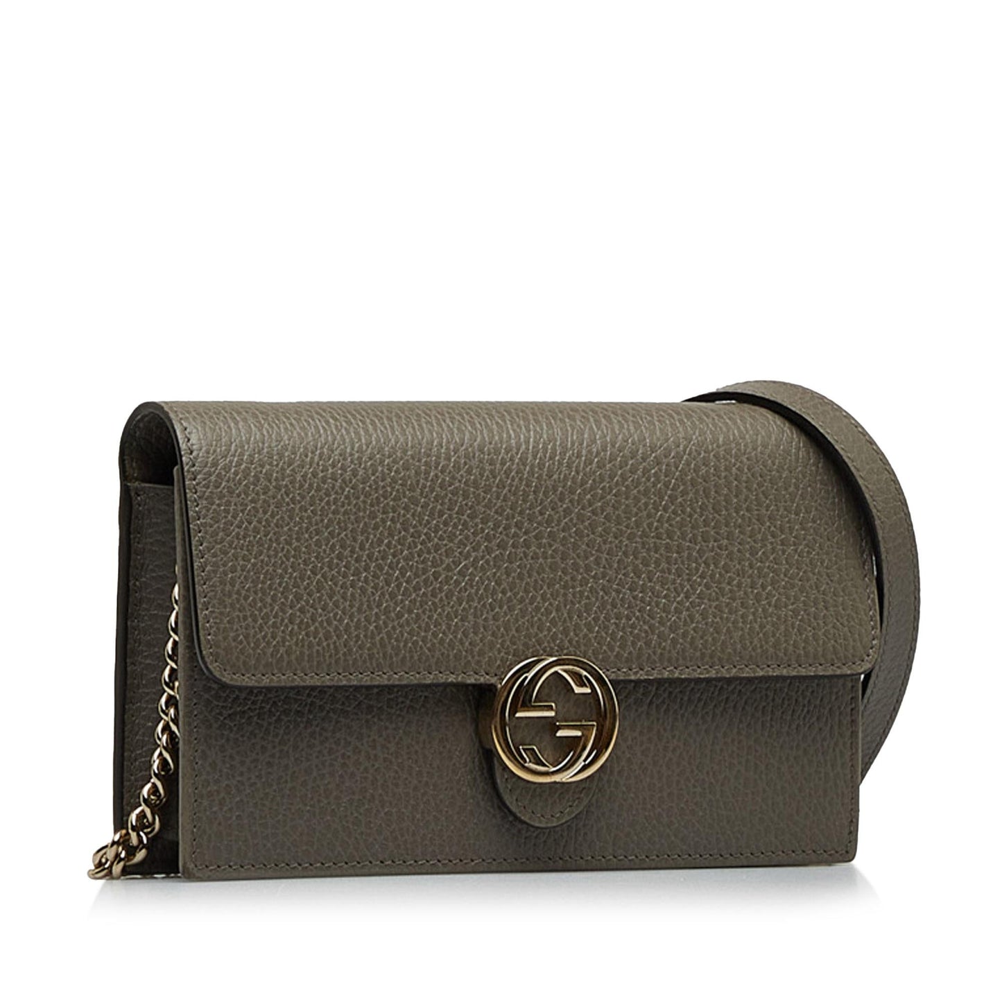 Gucci Interlocking G Wallet On SHG-GA6QAo Calf Grey Chain Crossbody Bag