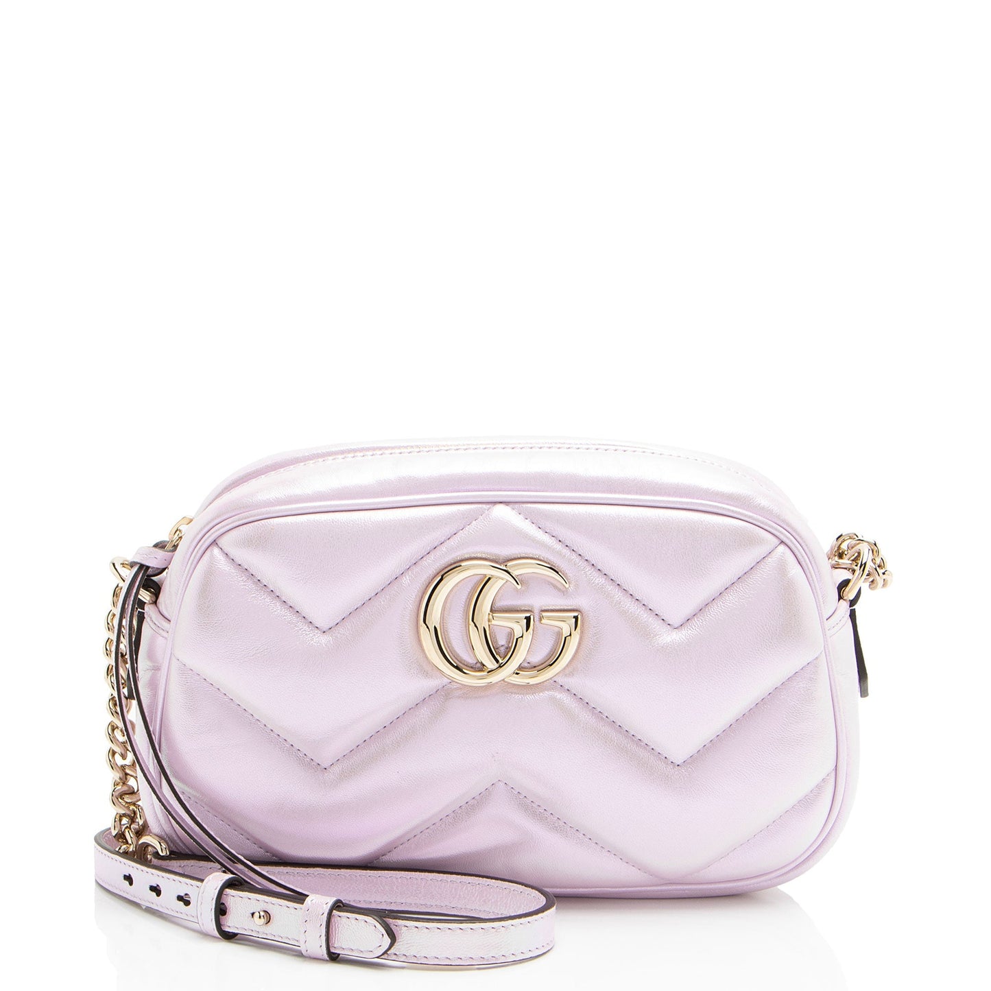 Gucci Padded Iridescent GG Marmont Camera Matelasse Leather Pink Small Crossbody Bag