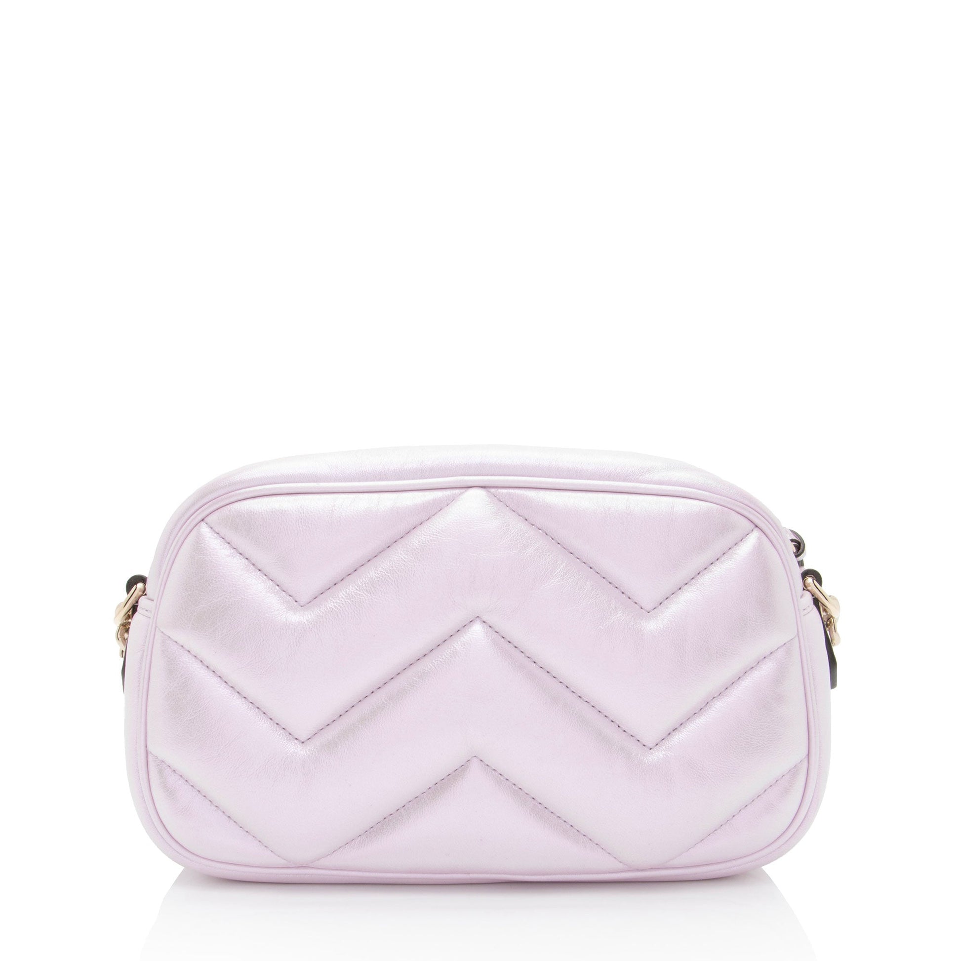 Gucci Padded Iridescent GG Marmont Camera Matelasse Leather Pink Small Shoulder Bag