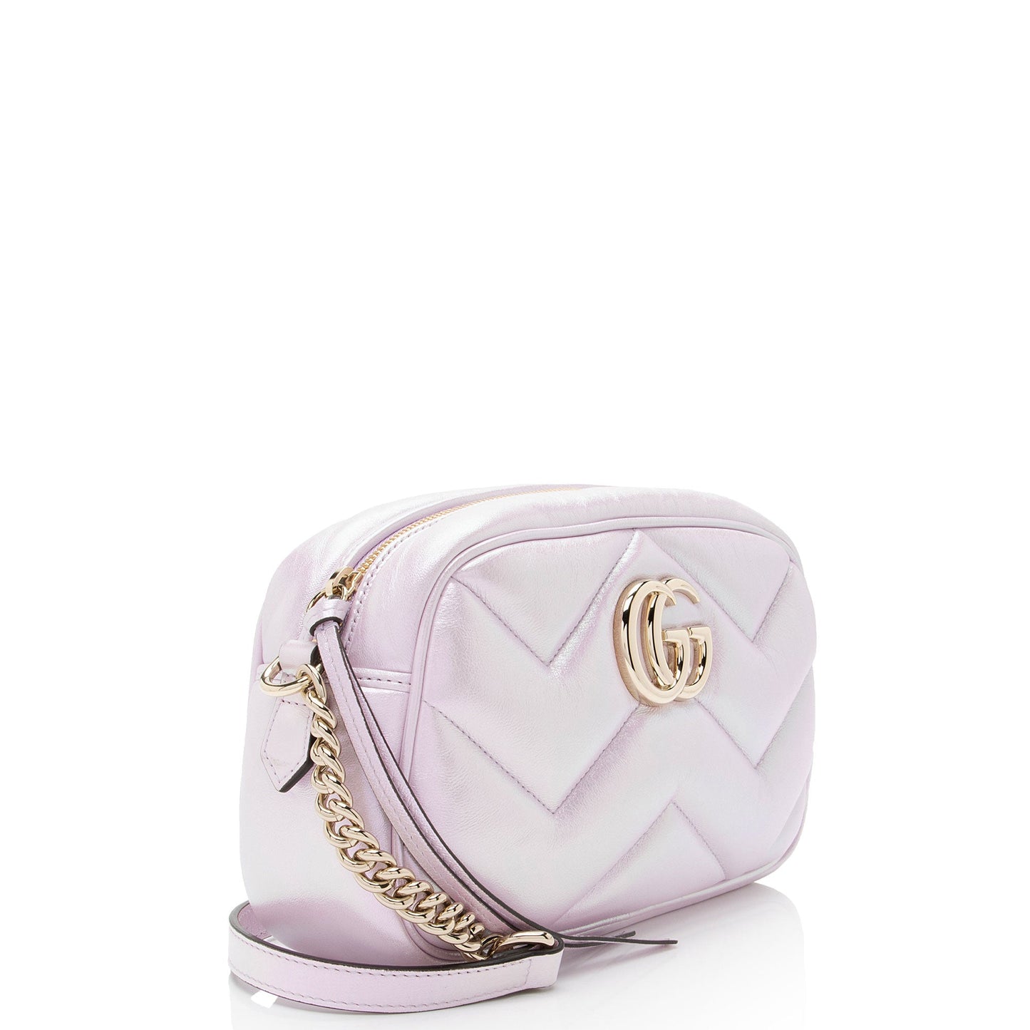 Gucci Padded Iridescent GG Marmont Camera Matelasse Leather Pink Small Shoulder Bag