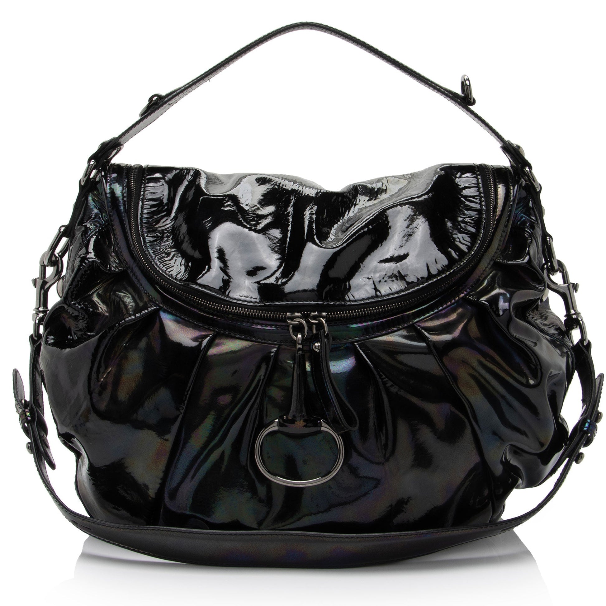 Gucci Iridescent Icon Bit SHF-lmJOkR Leather Patent Black Shoulder Bag