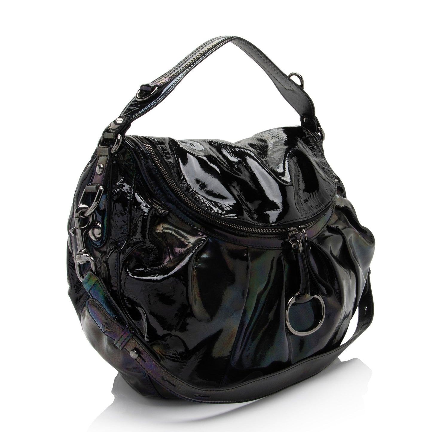 Gucci Iridescent Icon Bit SHF-lmJOkR Leather Patent Black Shoulder Bag
