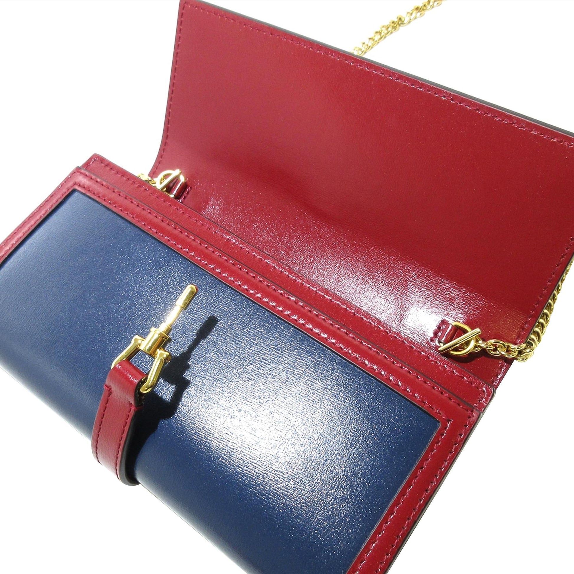 Gucci Jackie Wallet On SHG-cLAf2P Calf Blue Chain Crossbody Bag