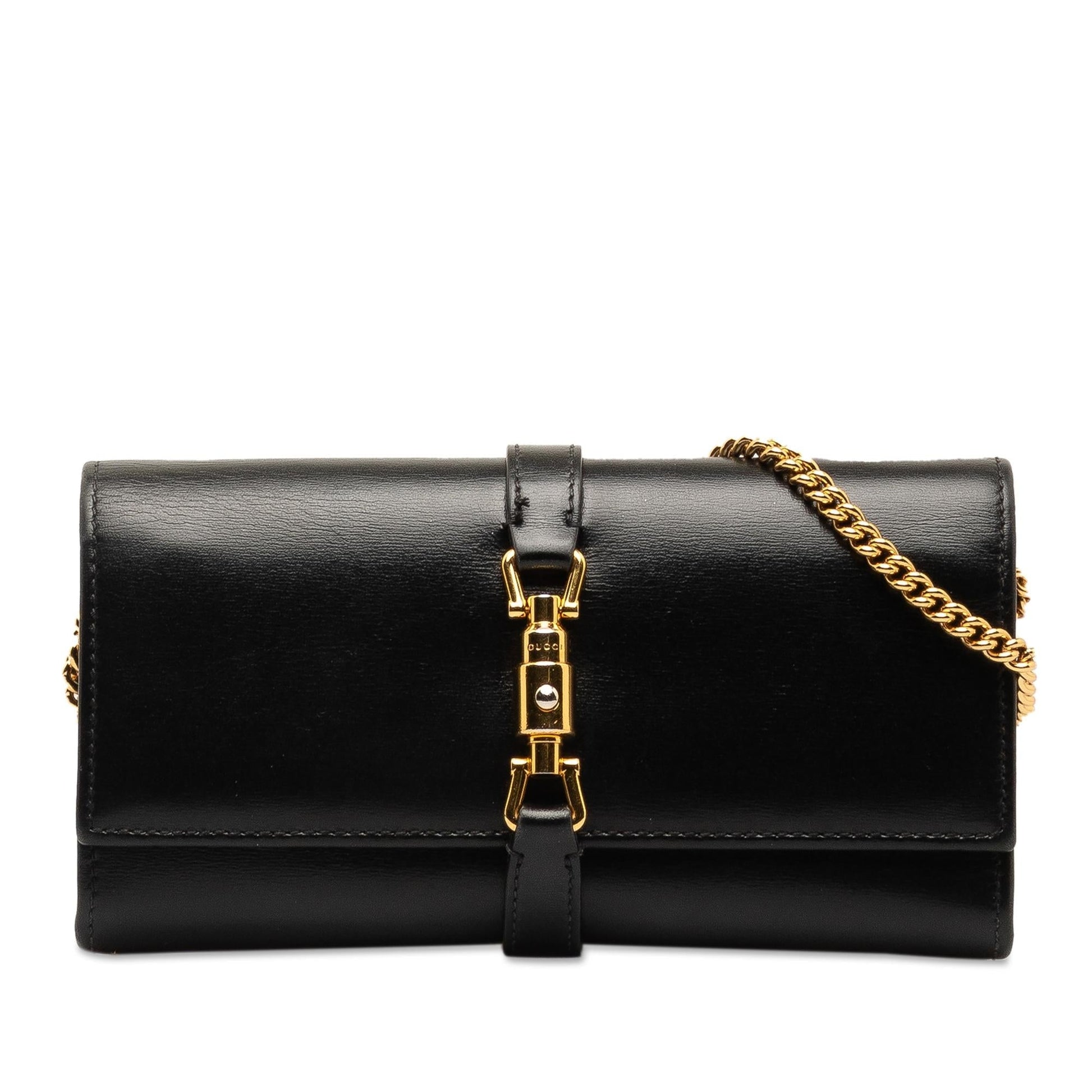 Gucci Jackie Wallet On SHG-AJDGKv Calf Black Chain Crossbody Bag