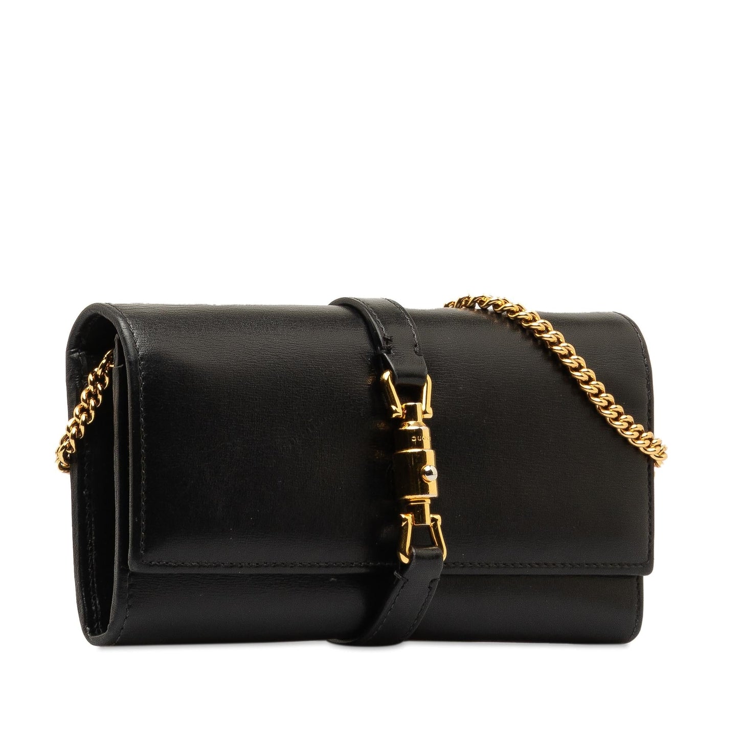 Gucci Jackie Wallet On SHG-AJDGKv Calf Black Chain Crossbody Bag
