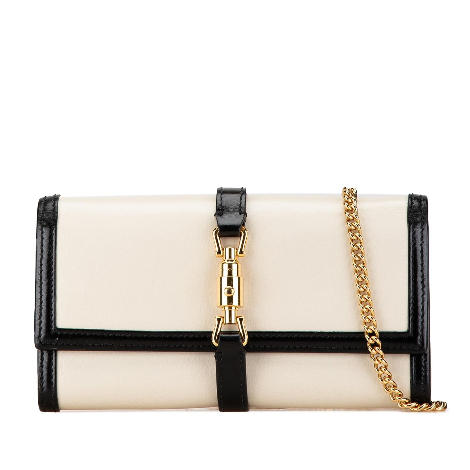 Gucci Jackie Wallet On SHG-oUmSZG Calf Black White Chain Crossbody Bag
