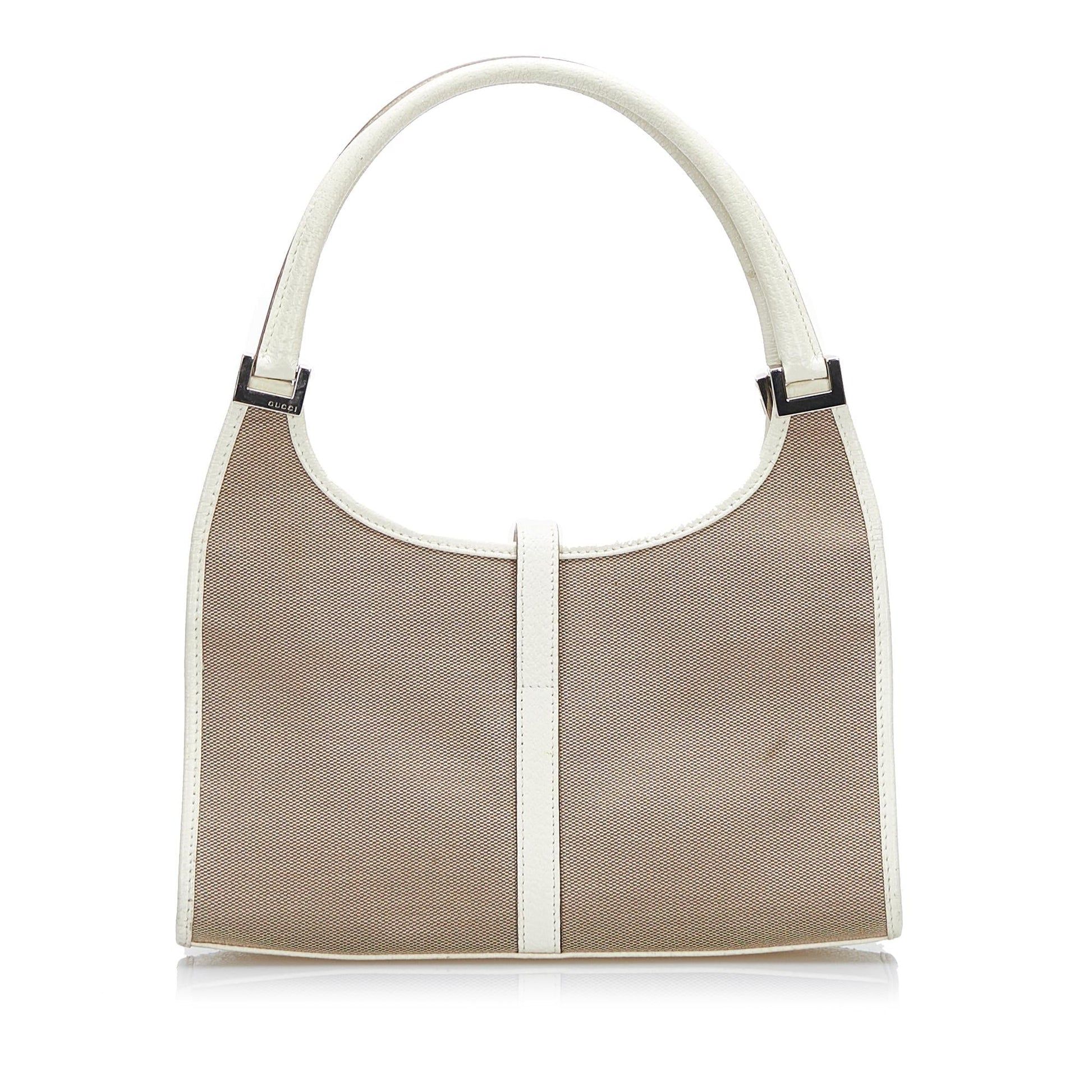 Gucci Jackie Bardot SHG-4NpFnU Canvas White Brown Satchel Bag