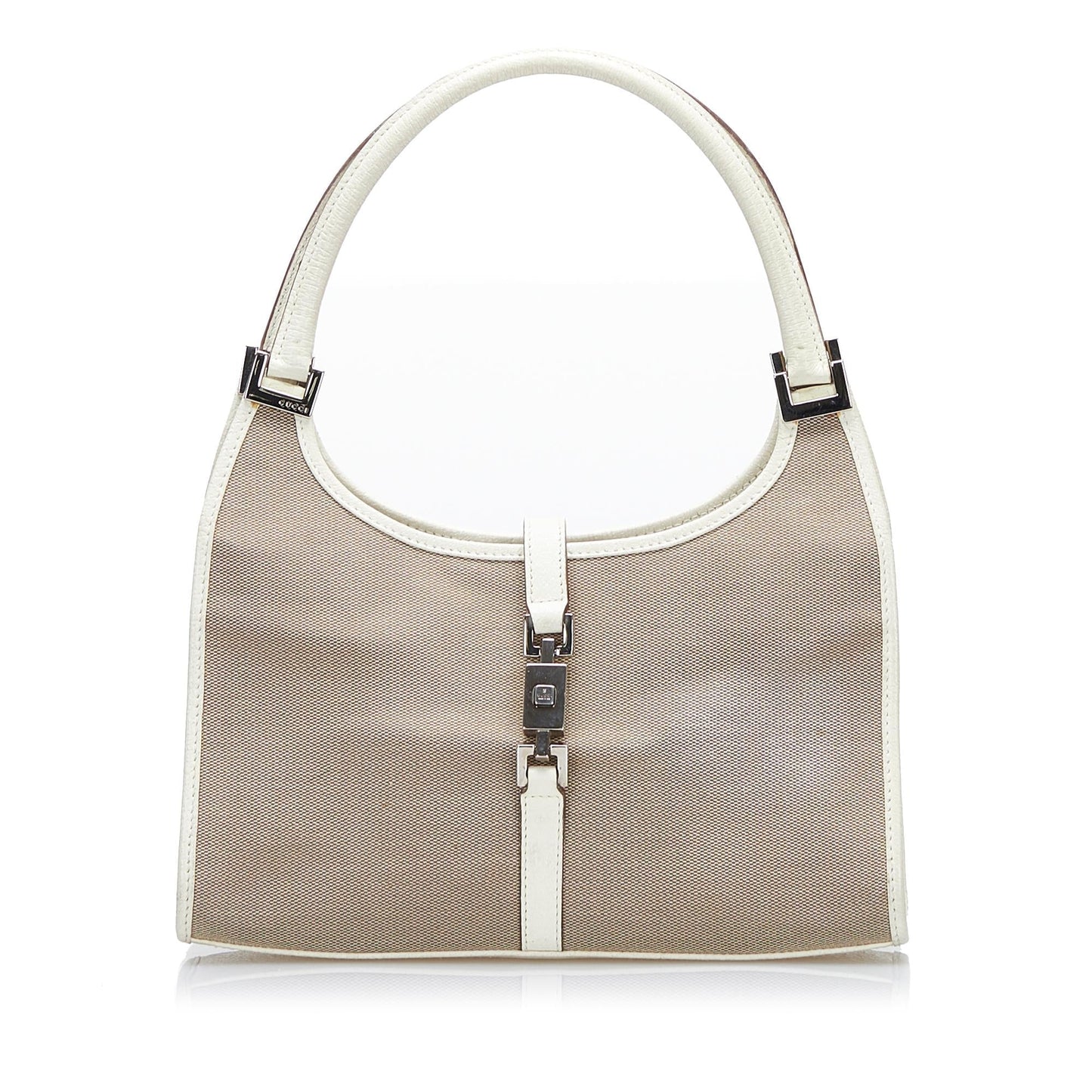 Gucci Jackie Bardot SHG-4NpFnU Canvas White Brown Satchel Bag