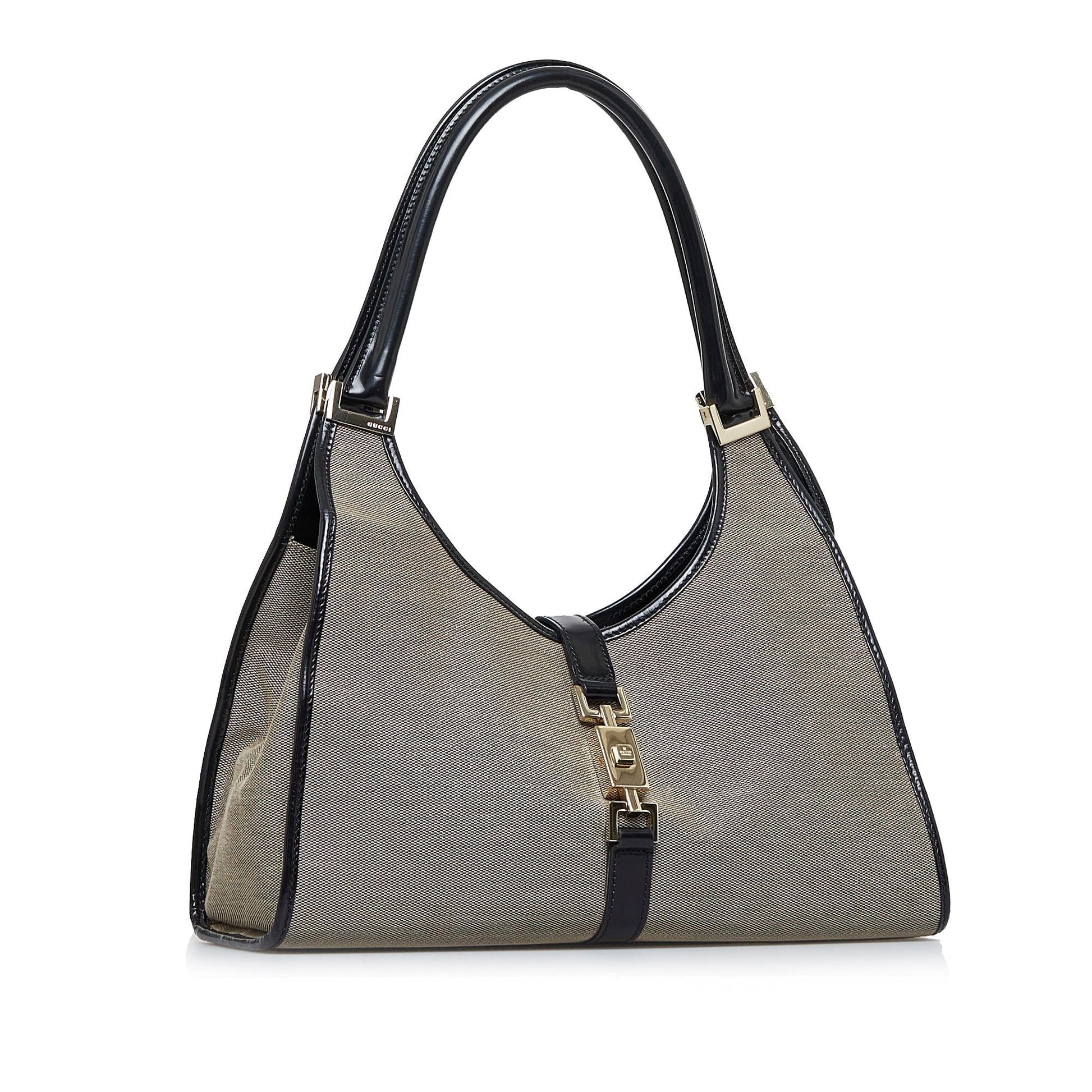 Gucci Jackie Bardot SHG-CF0t1L Canvas Calf Black Brown Satchel Bag