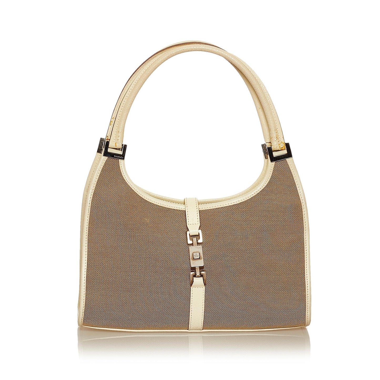 Gucci Jackie SHG Canvas White Brown Shoulder Bag Bag Shg
