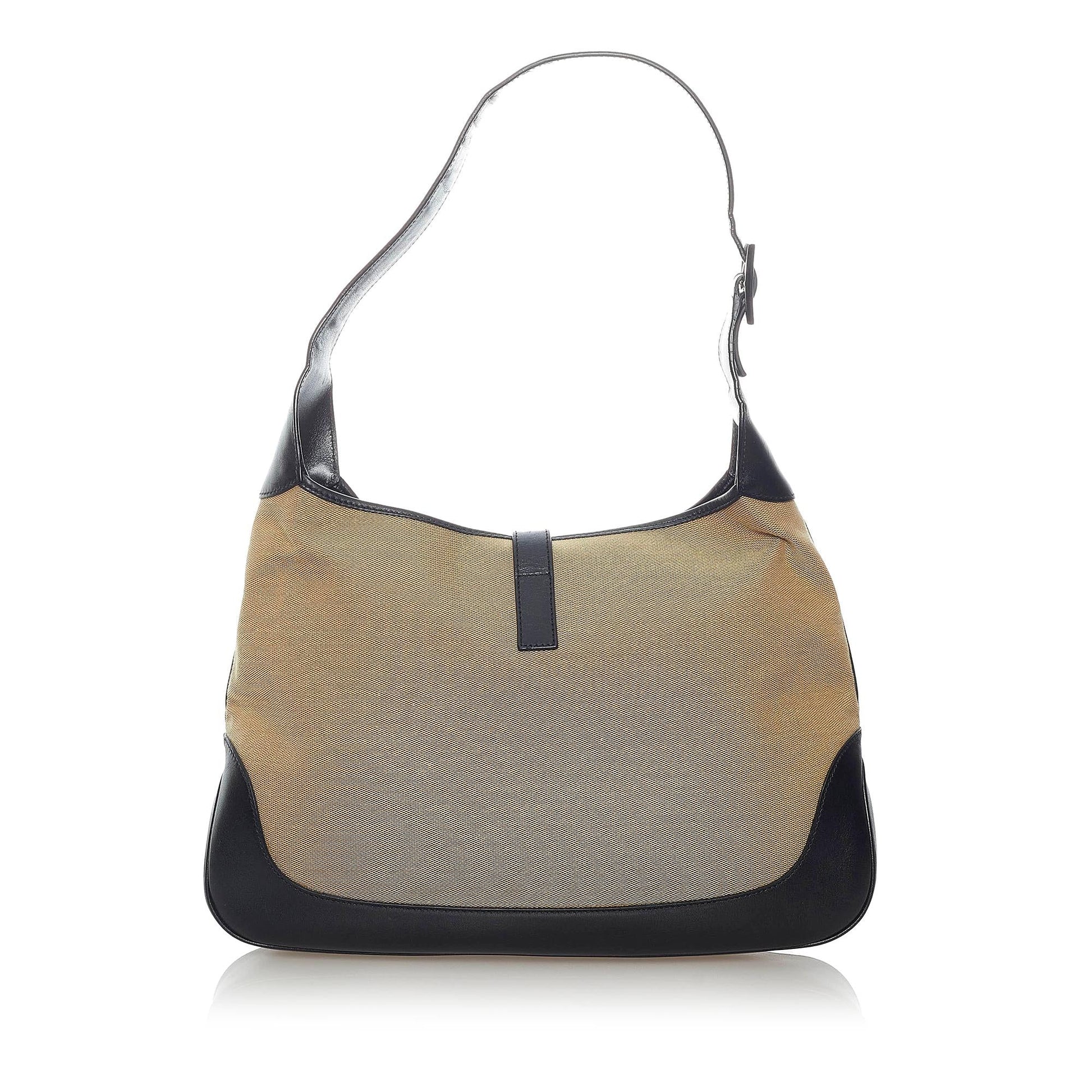 Gucci Jackie SHG Canvas Black Brown Shoulder Bag Bag Shg