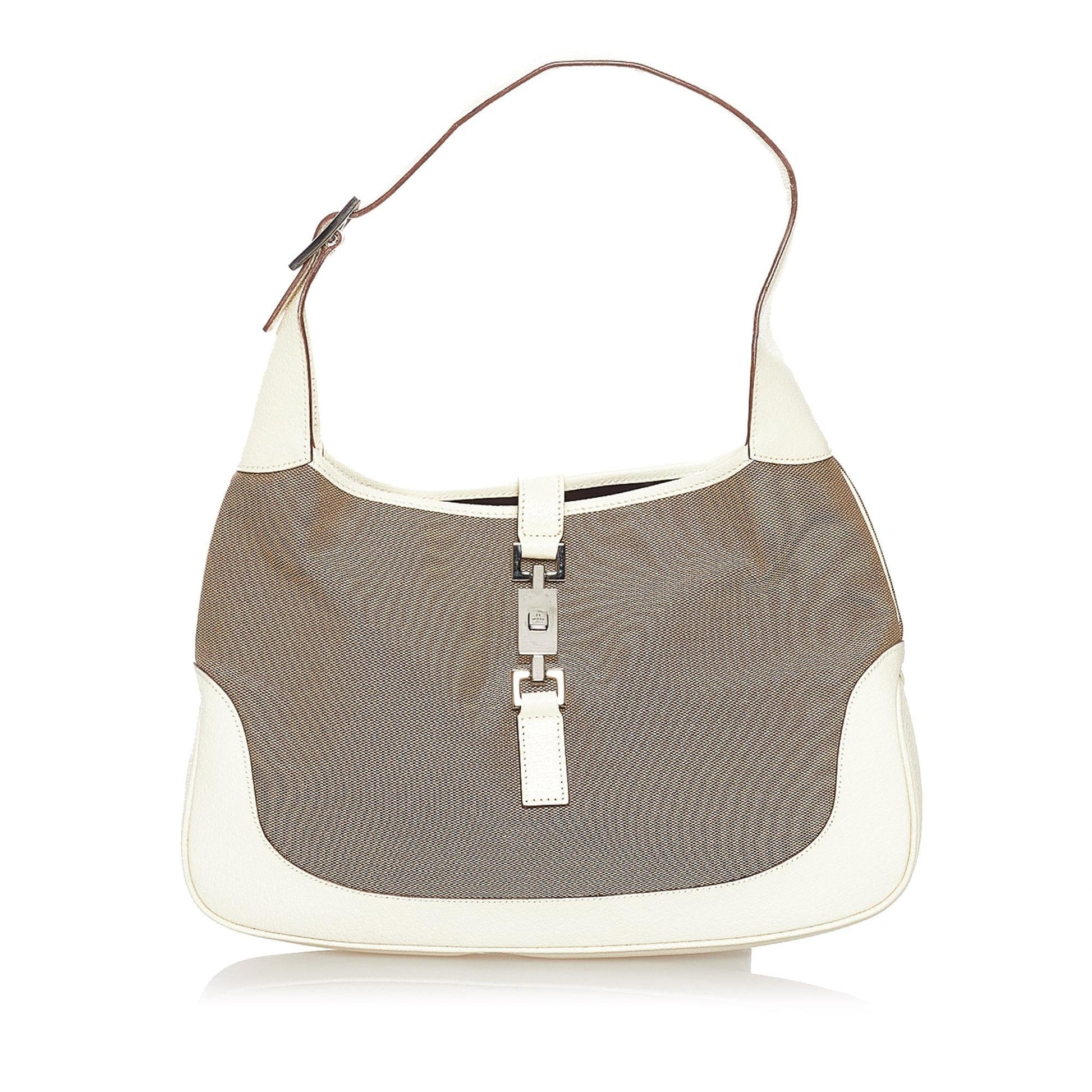 Gucci Jackie SHG Canvas White Brown Shoulder Bag