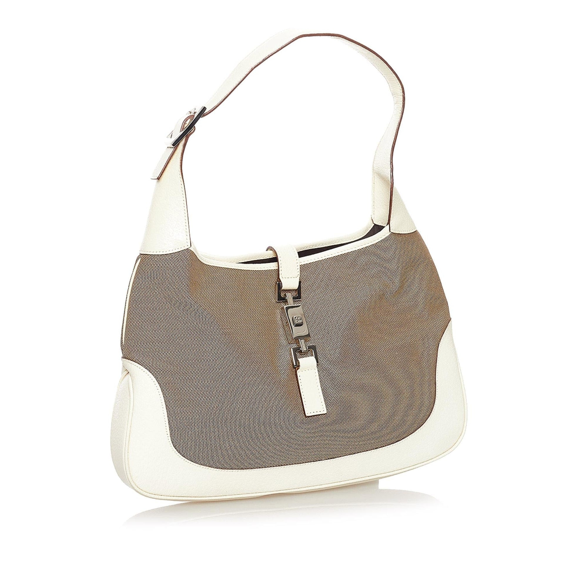 Gucci Jackie SHG Canvas White Brown Shoulder Bag