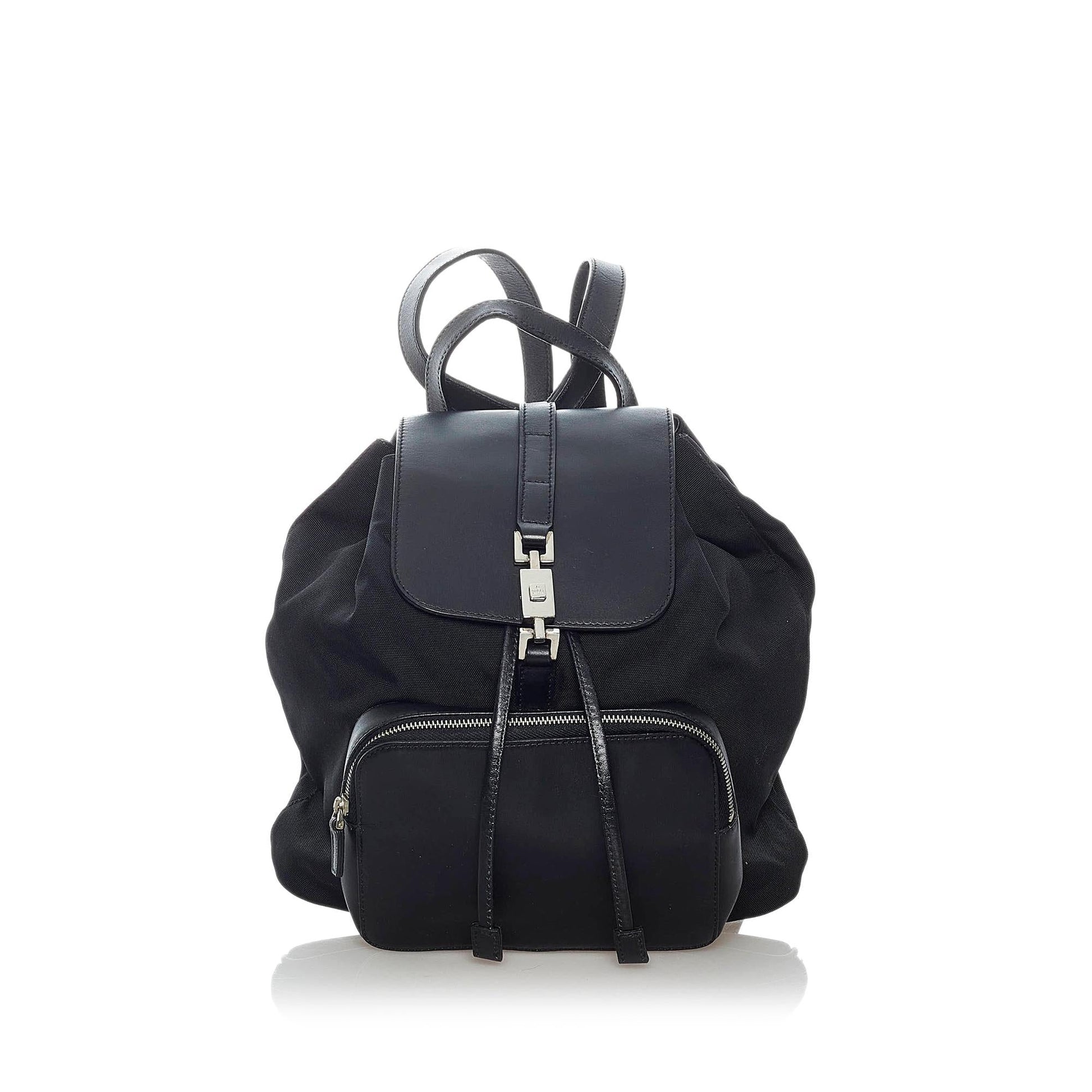 Gucci Jackie Drawstring Backpack SHG Nylon Calf Black Jewelry