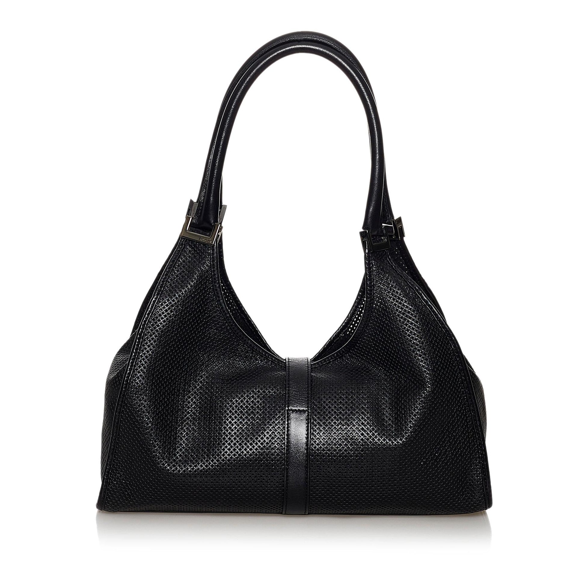 Gucci Jackie Perforated SHG Leather Calf Black Shoulder Bag