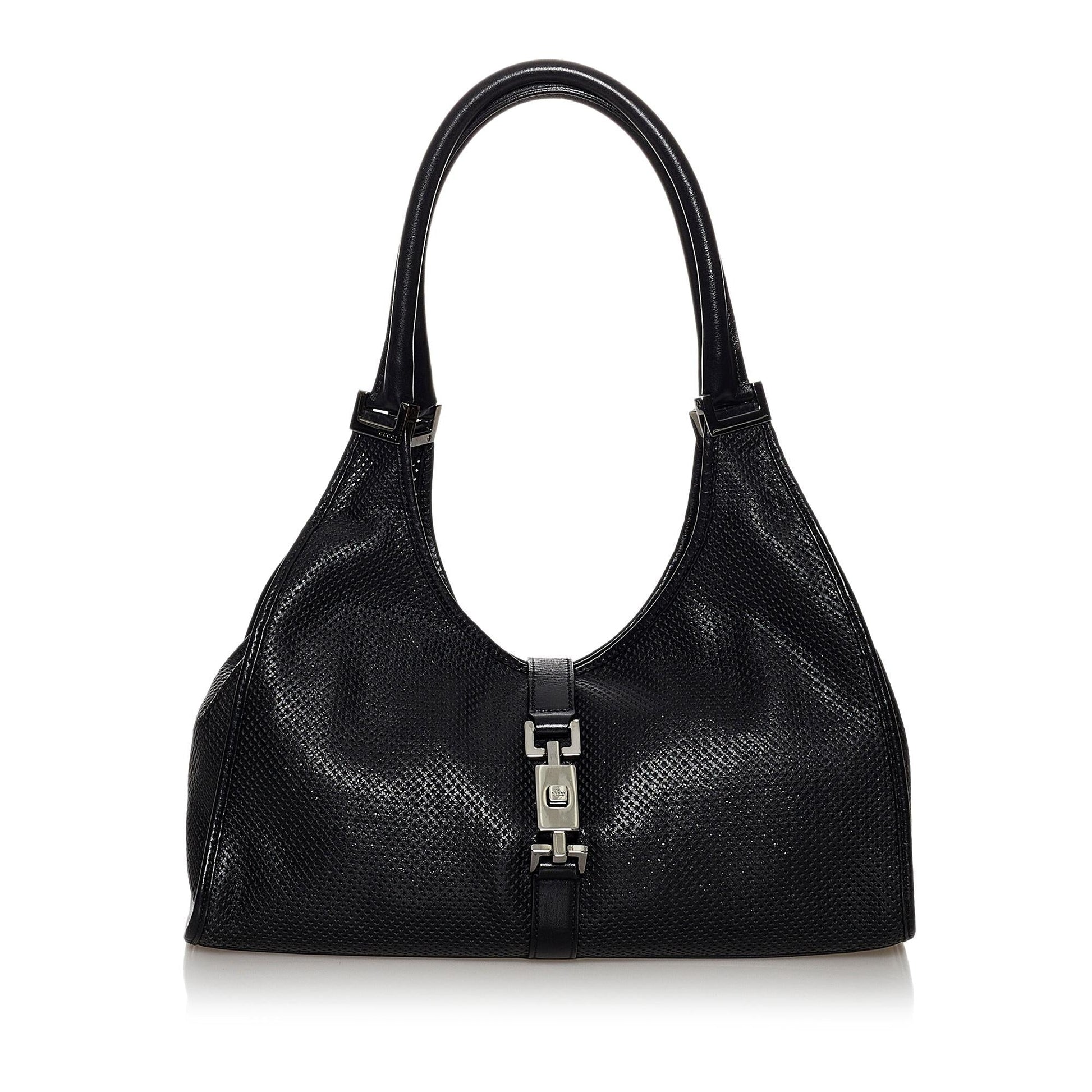 Gucci Jackie Perforated SHG Leather Calf Black Shoulder Bag