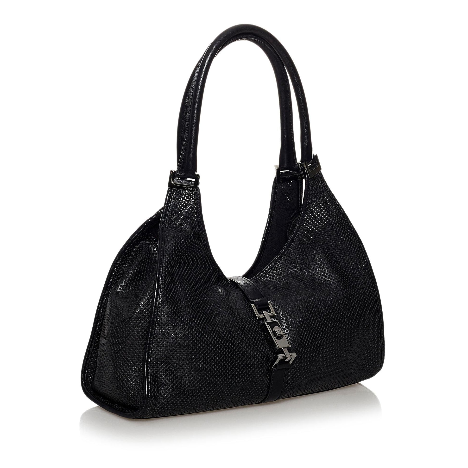 Gucci Jackie Perforated SHG Leather Calf Black Shoulder Bag