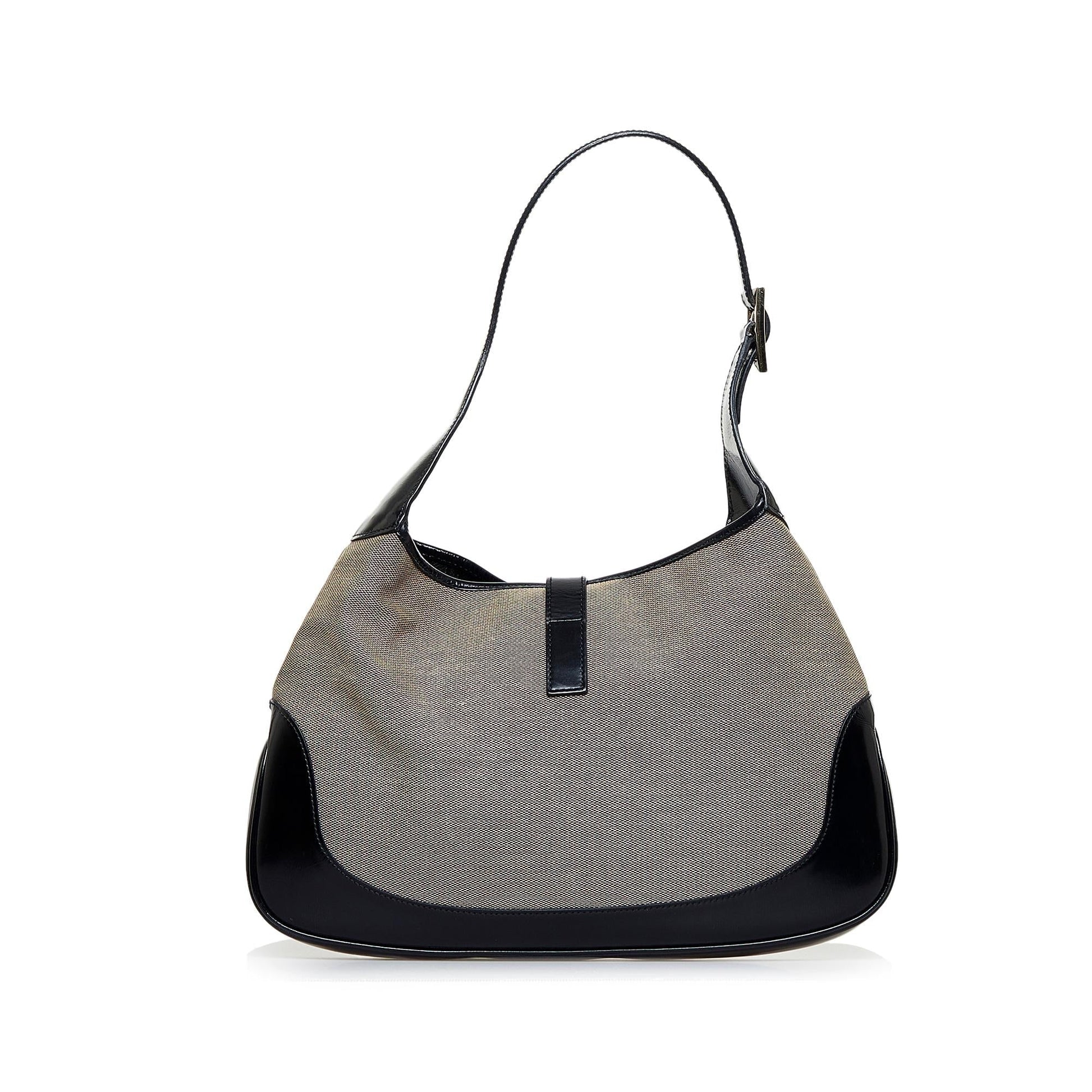 Gucci Jackie SHG-ZHyudu Canvas Calf Black Brown Shoulder Bag