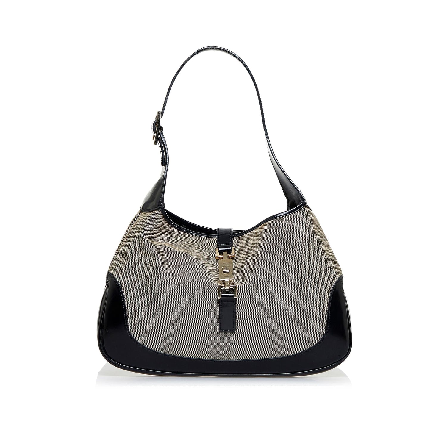 Gucci Jackie SHG-ZHyudu Canvas Calf Black Brown Shoulder Bag