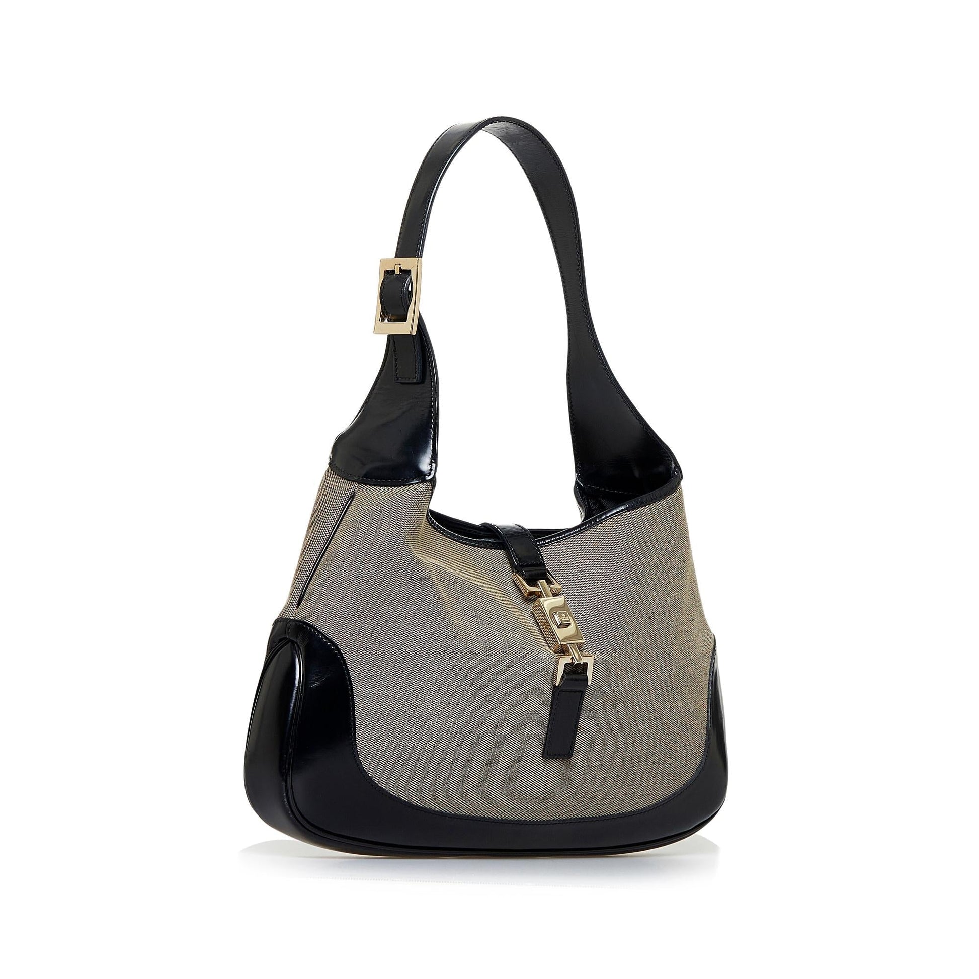 Gucci Jackie SHG-ZHyudu Canvas Calf Black Brown Shoulder Bag