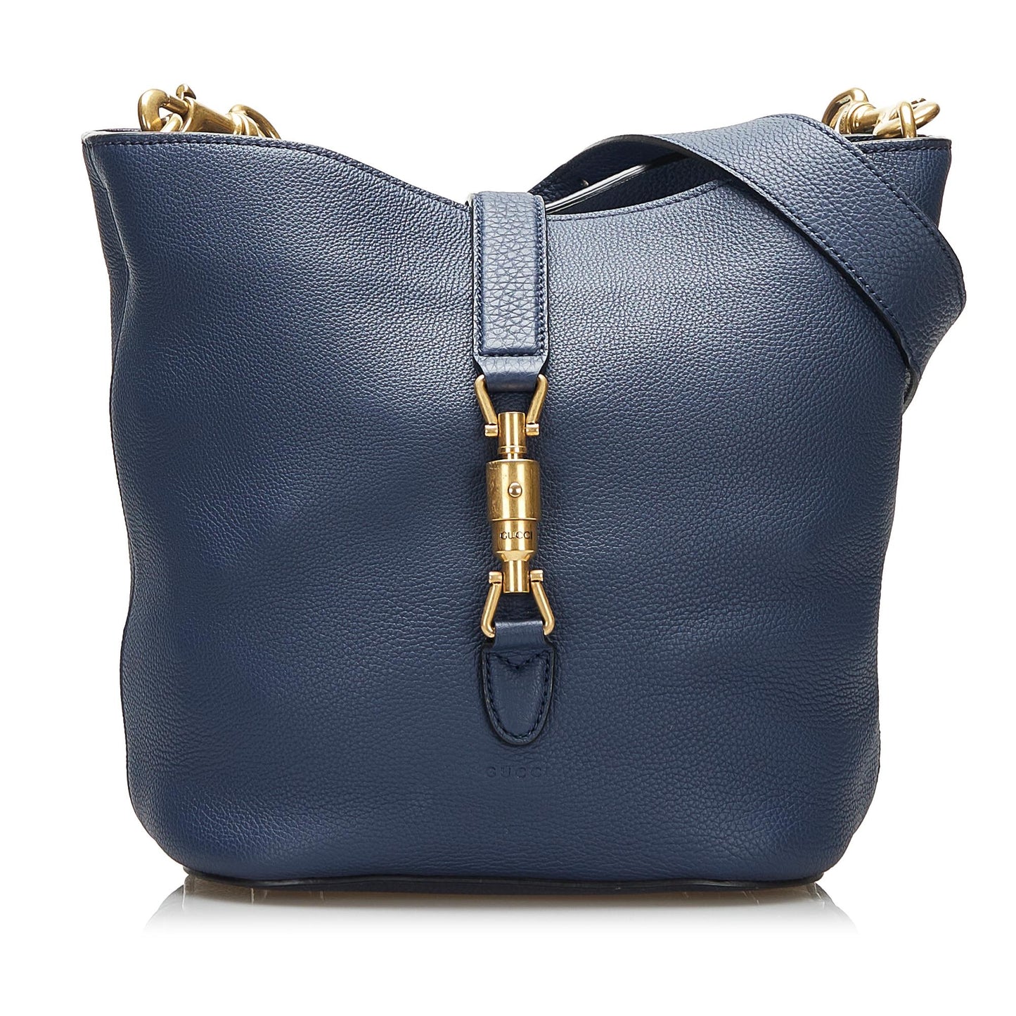 Gucci Jackie Soft SHG-E0BkKY Calf Blue Bucket Shoulder Bag