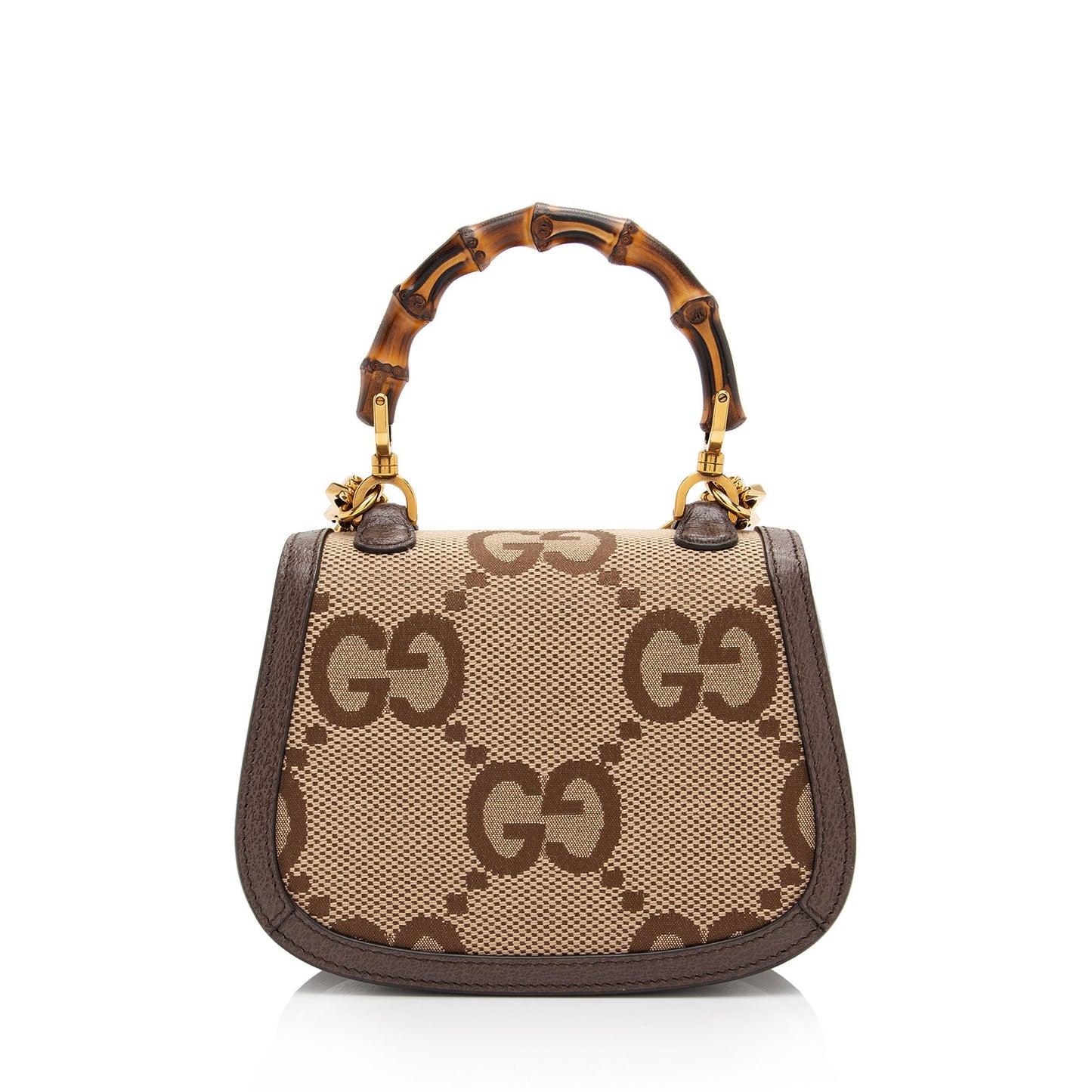 Gucci Jumbo GG Bamboo Top Handle Leather Canvas Nylon Brown Satchel Bag Shf Gbad9H