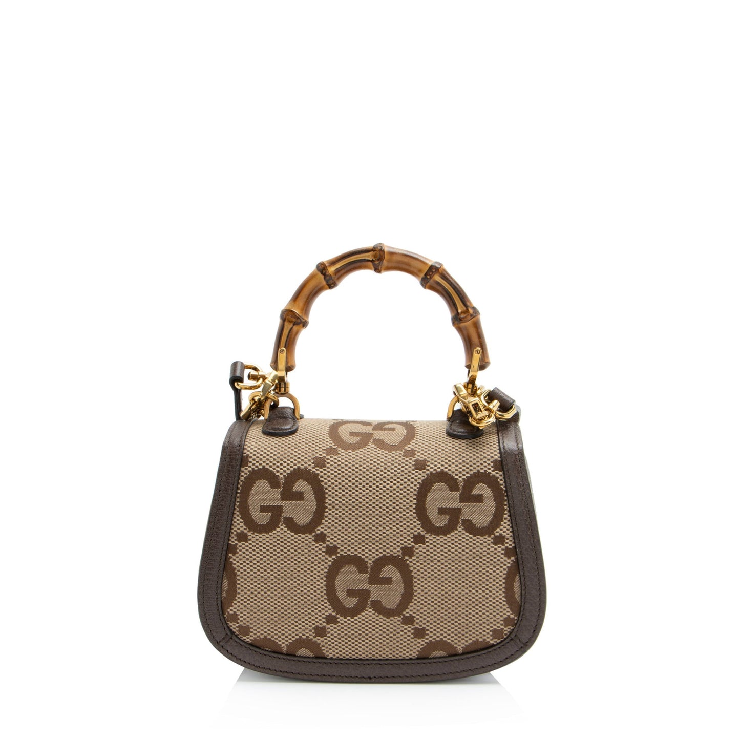 Gucci Jumbo GG Bamboo Top Handle Leather Canvas Nylon Brown Satchel Bag