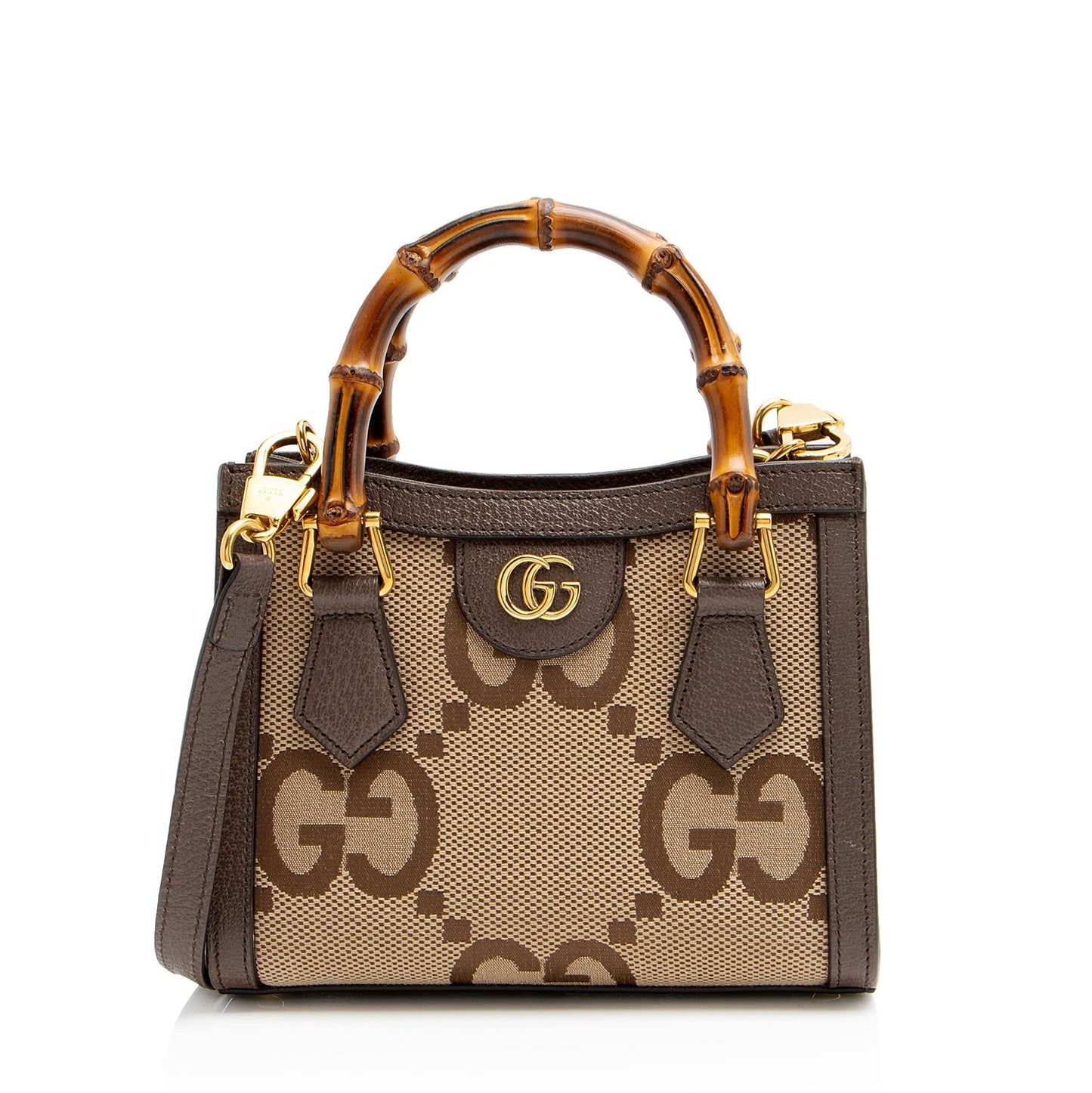 Gucci Jumbo GG Bamboo Diana Leather Canvas Brown Mini Tote Bag