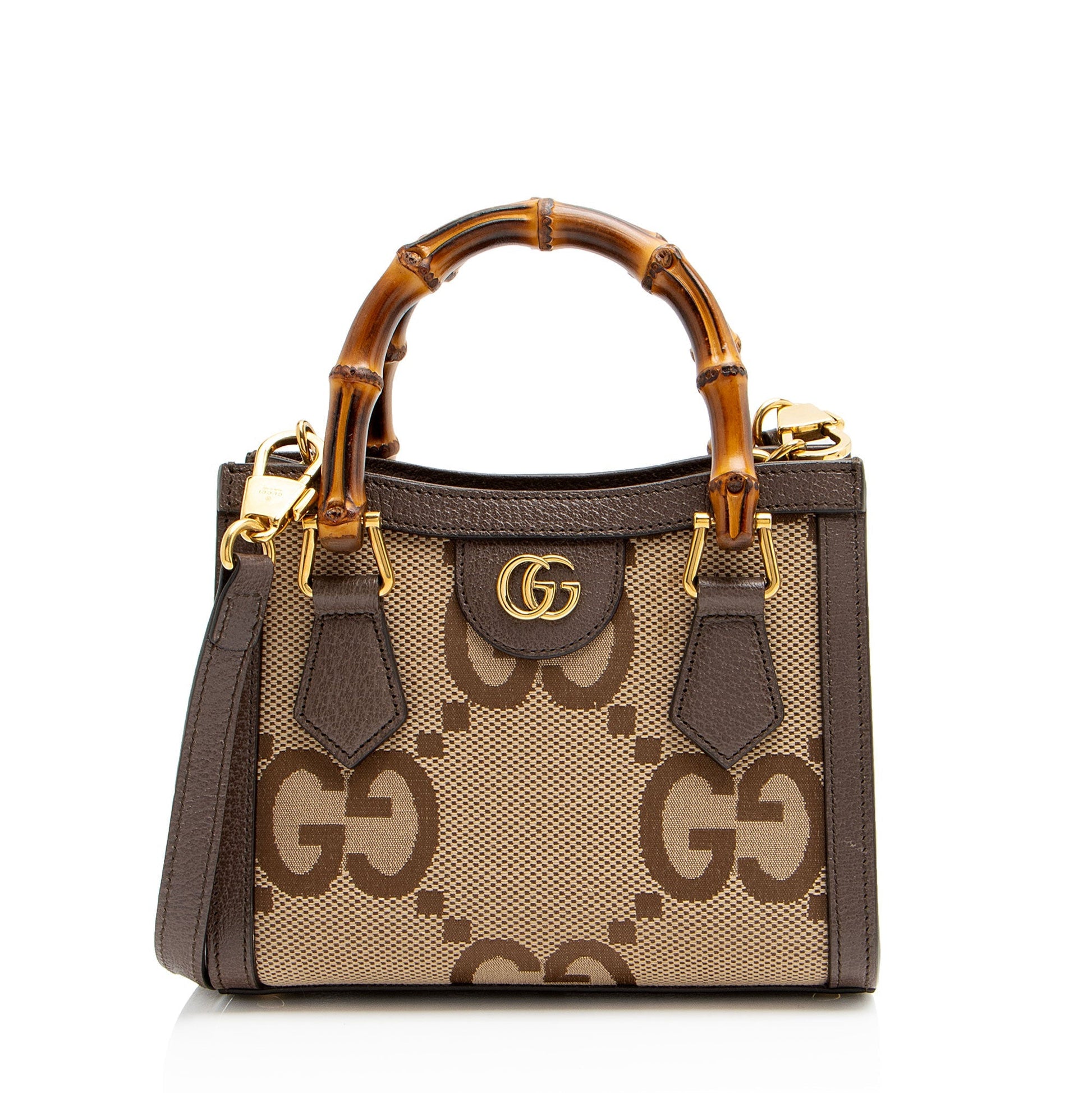 Gucci Jumbo GG Bamboo Diana Leather Canvas Brown Mini Tote Bag