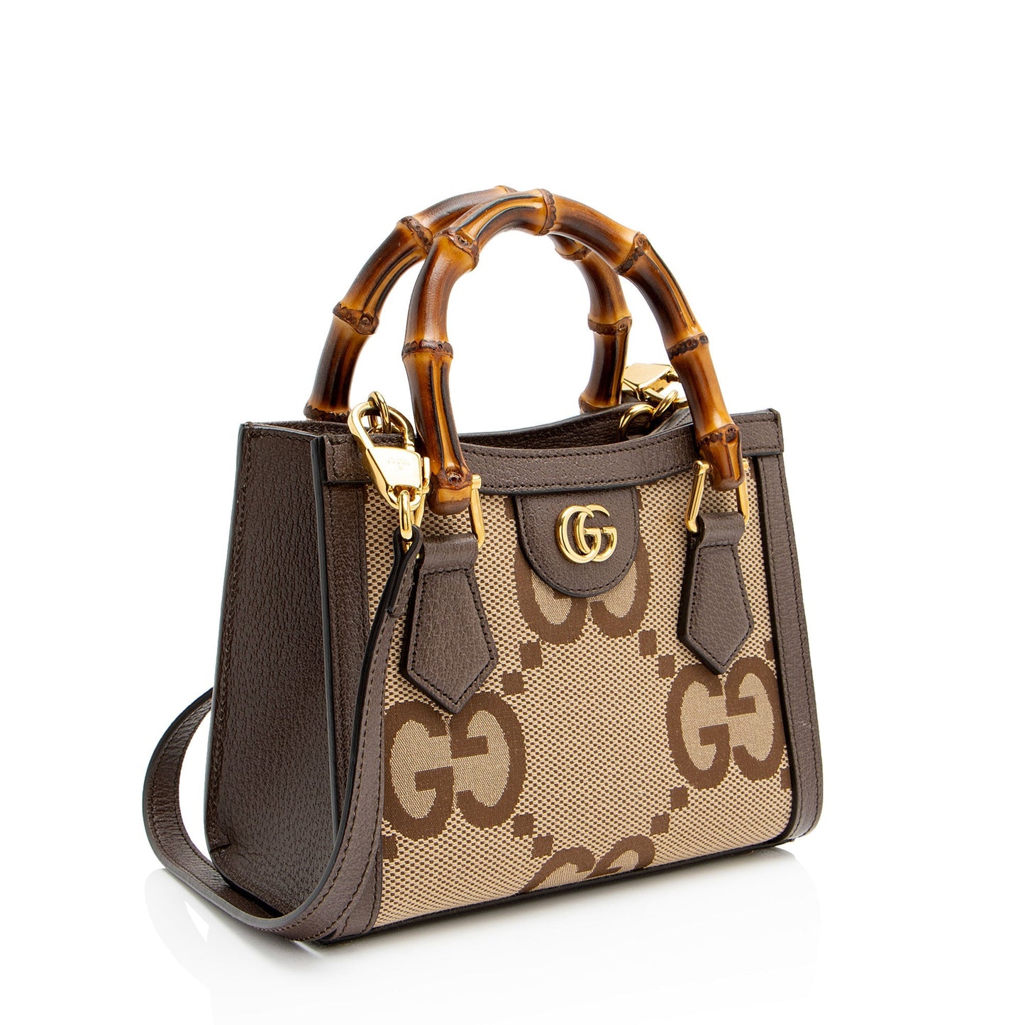Gucci Jumbo GG Bamboo Diana Leather Canvas Brown Mini Tote Bag