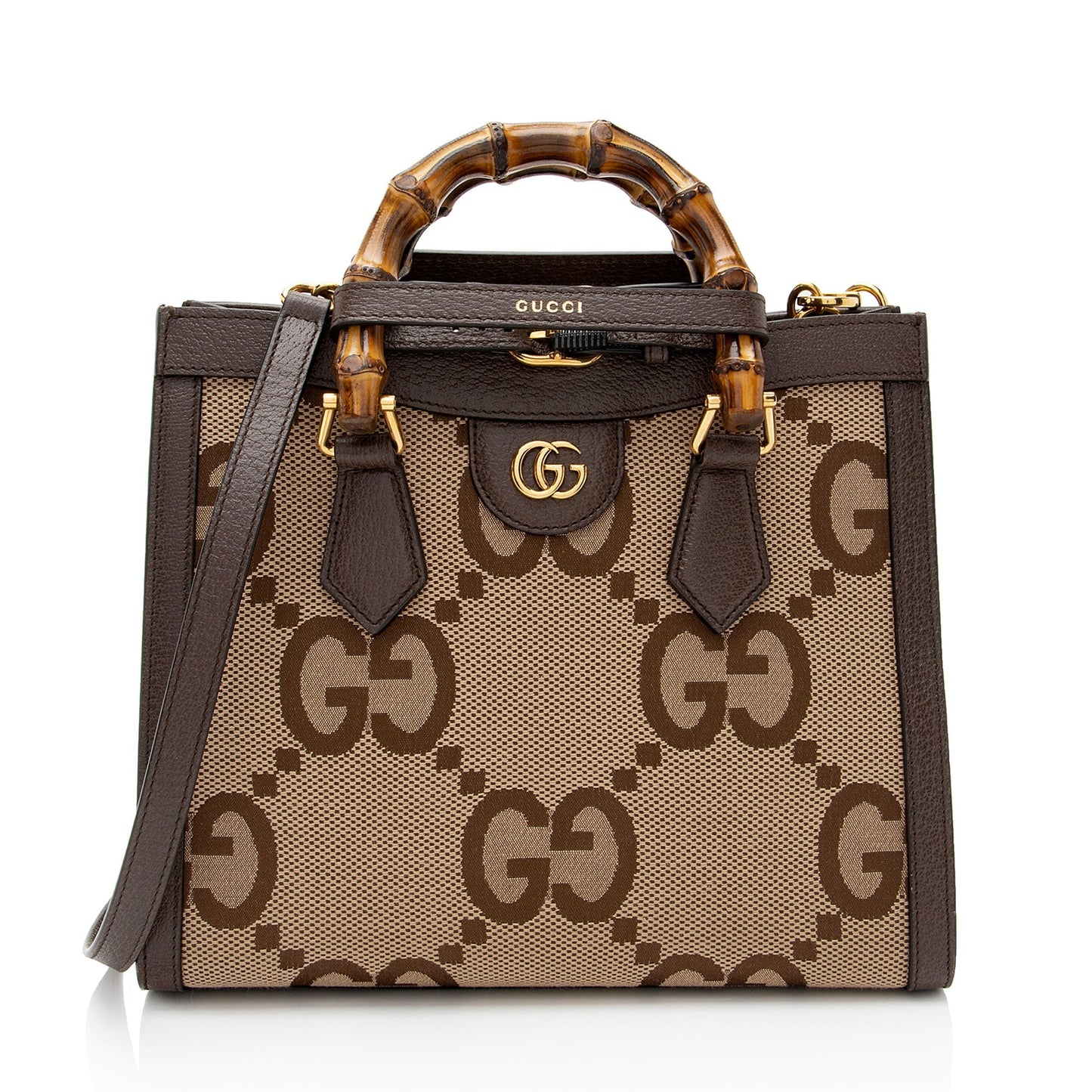 Gucci Jumbo GG Diana SHF-QZ5y2s Leather Canvas Brown Beige Tote Bag