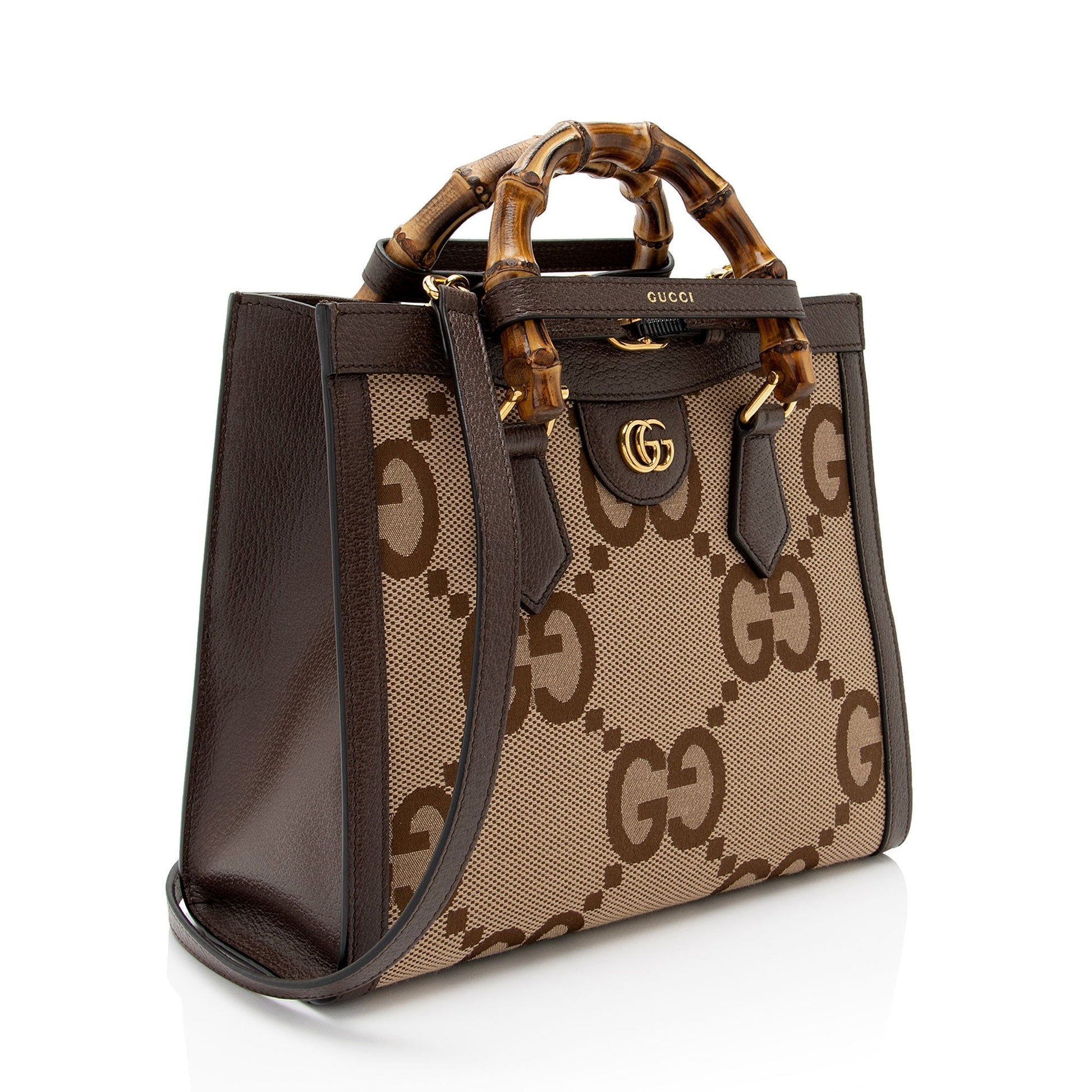 Gucci Jumbo GG Diana SHF-QZ5y2s Leather Canvas Brown Beige Tote Bag