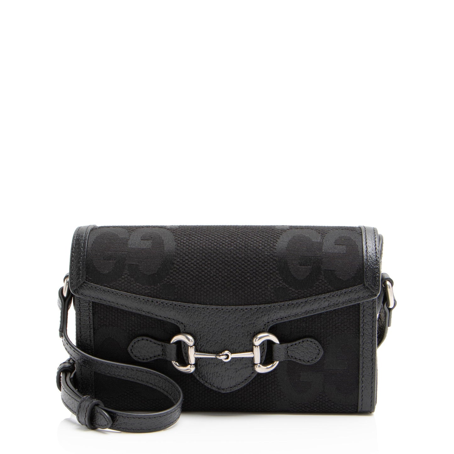 Gucci Jumbo GG Horsebit Leather Canvas Black Mini Crossbody Bag