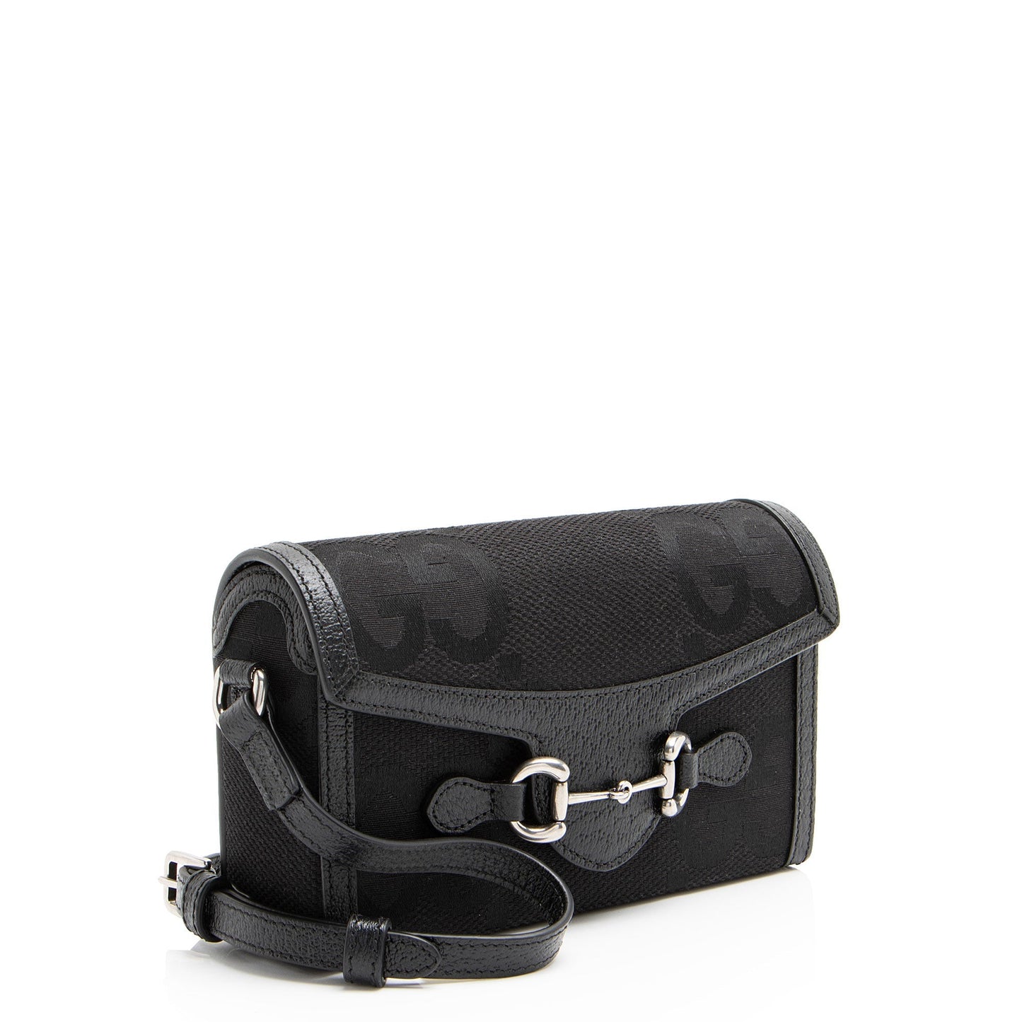 Gucci Jumbo GG Horsebit Leather Canvas Black Mini Crossbody Bag