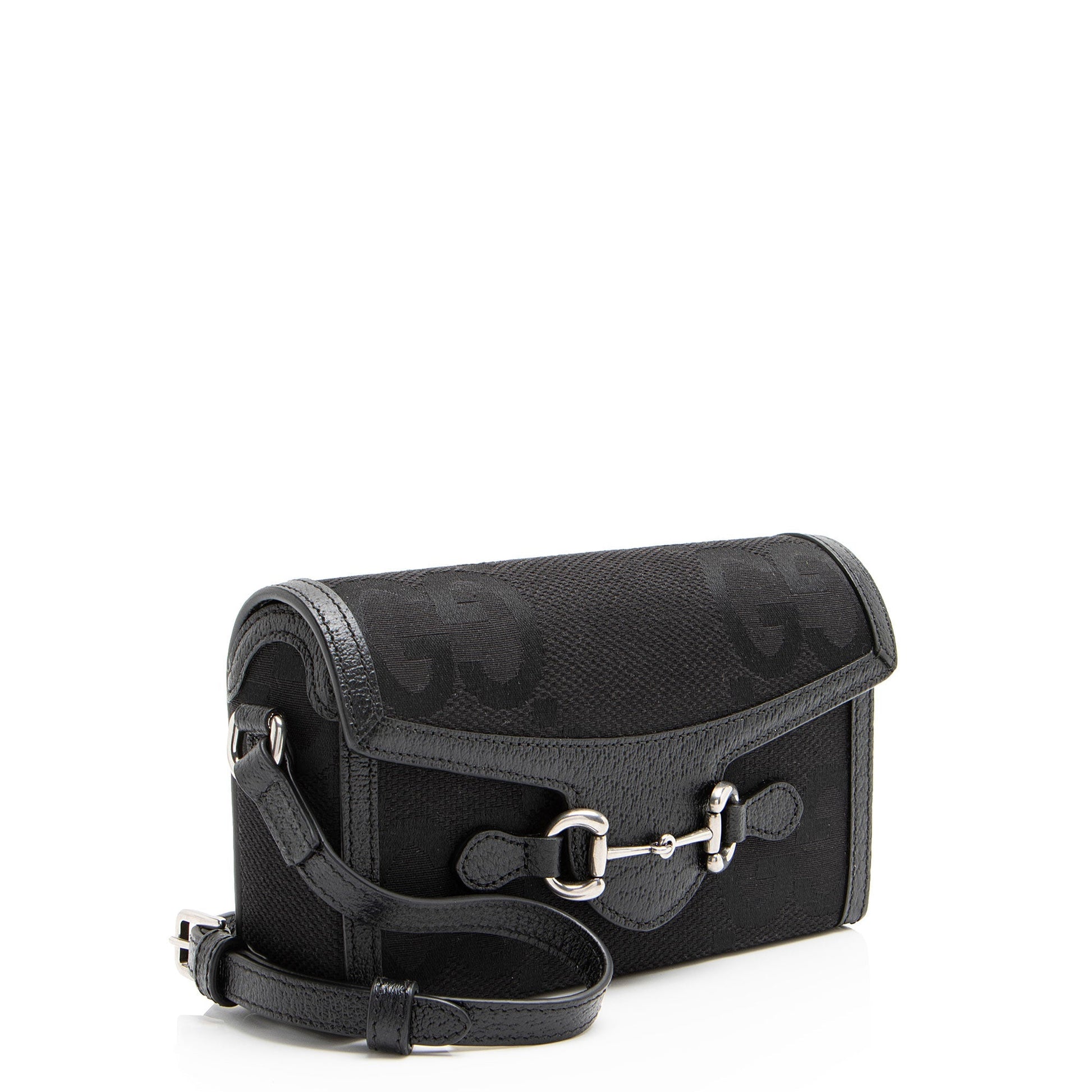 Gucci Jumbo GG Horsebit Leather Canvas Black Mini Crossbody Bag