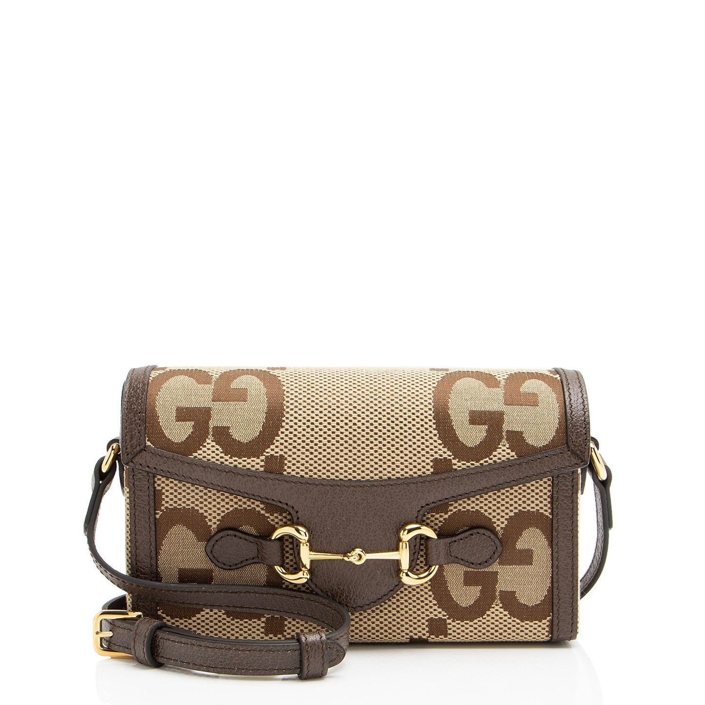 Gucci Jumbo GG Horsebit Leather Canvas Brown Mini Crossbody Bag