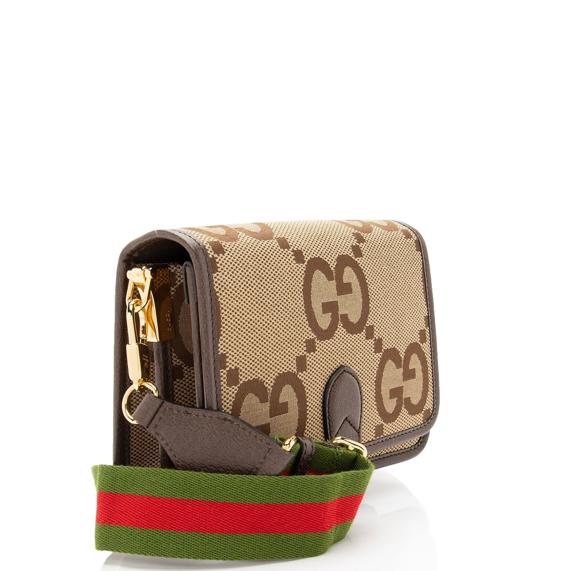 Gucci Jumbo GG Messenger Leather Canvas Nylon Brown Shoulder Bag