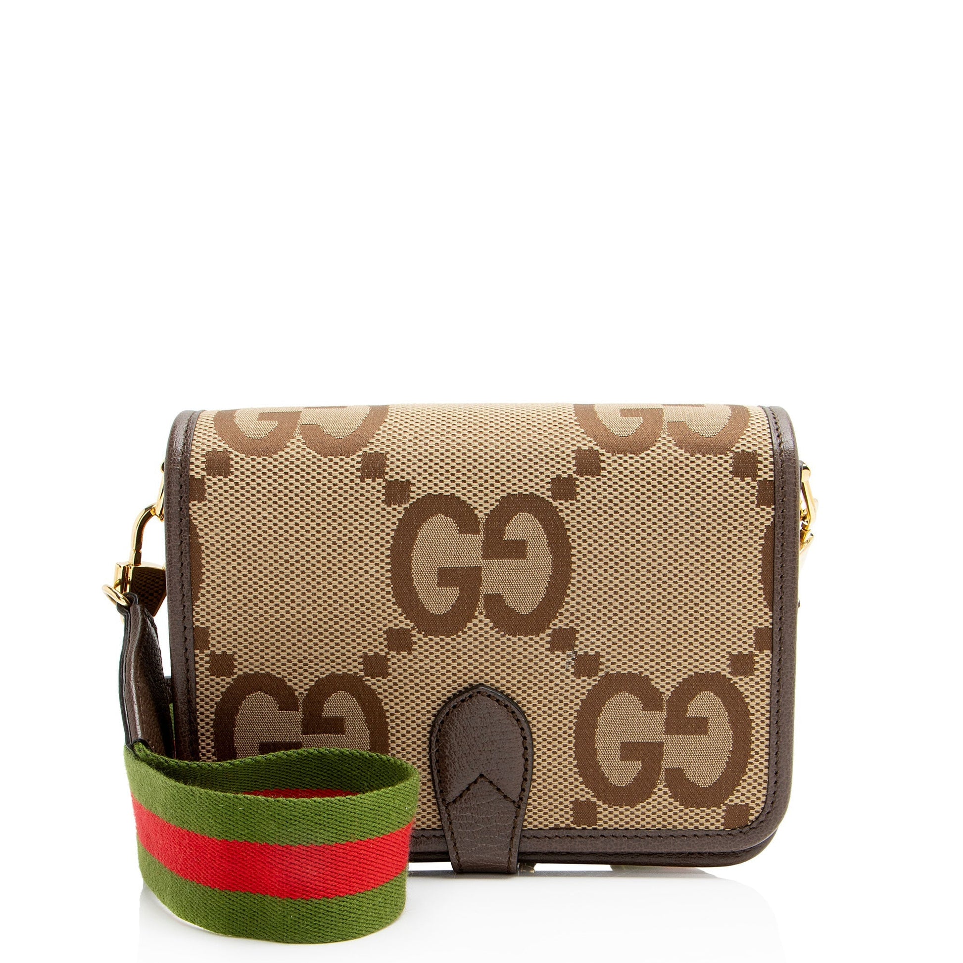 Gucci Jumbo GG Messenger Leather Canvas Nylon Brown Shoulder Bag Mini Messenger