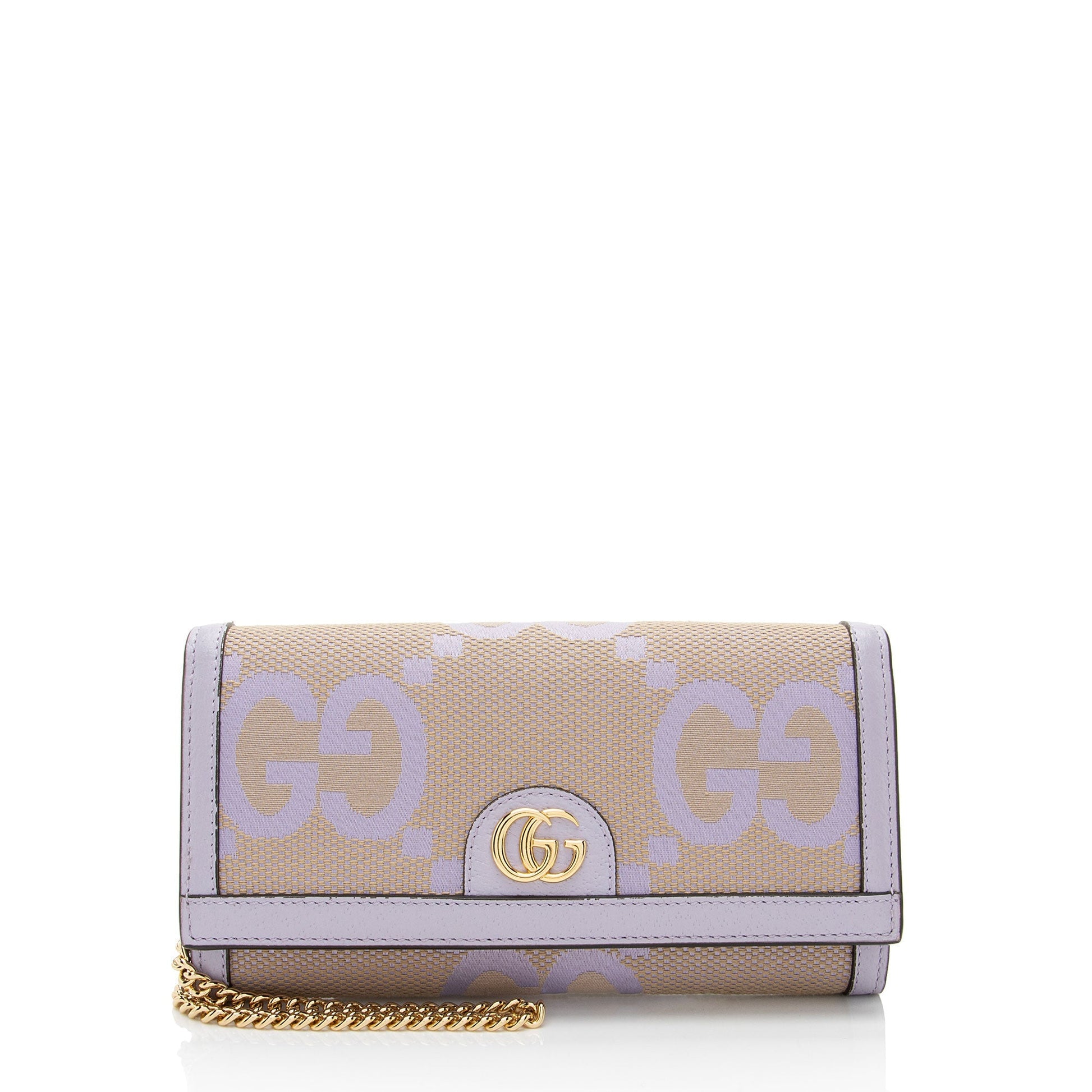 Gucci Jumbo GG Ophidia Continental Wallet Leather Canvas Beige Chain Crossbody Bag
