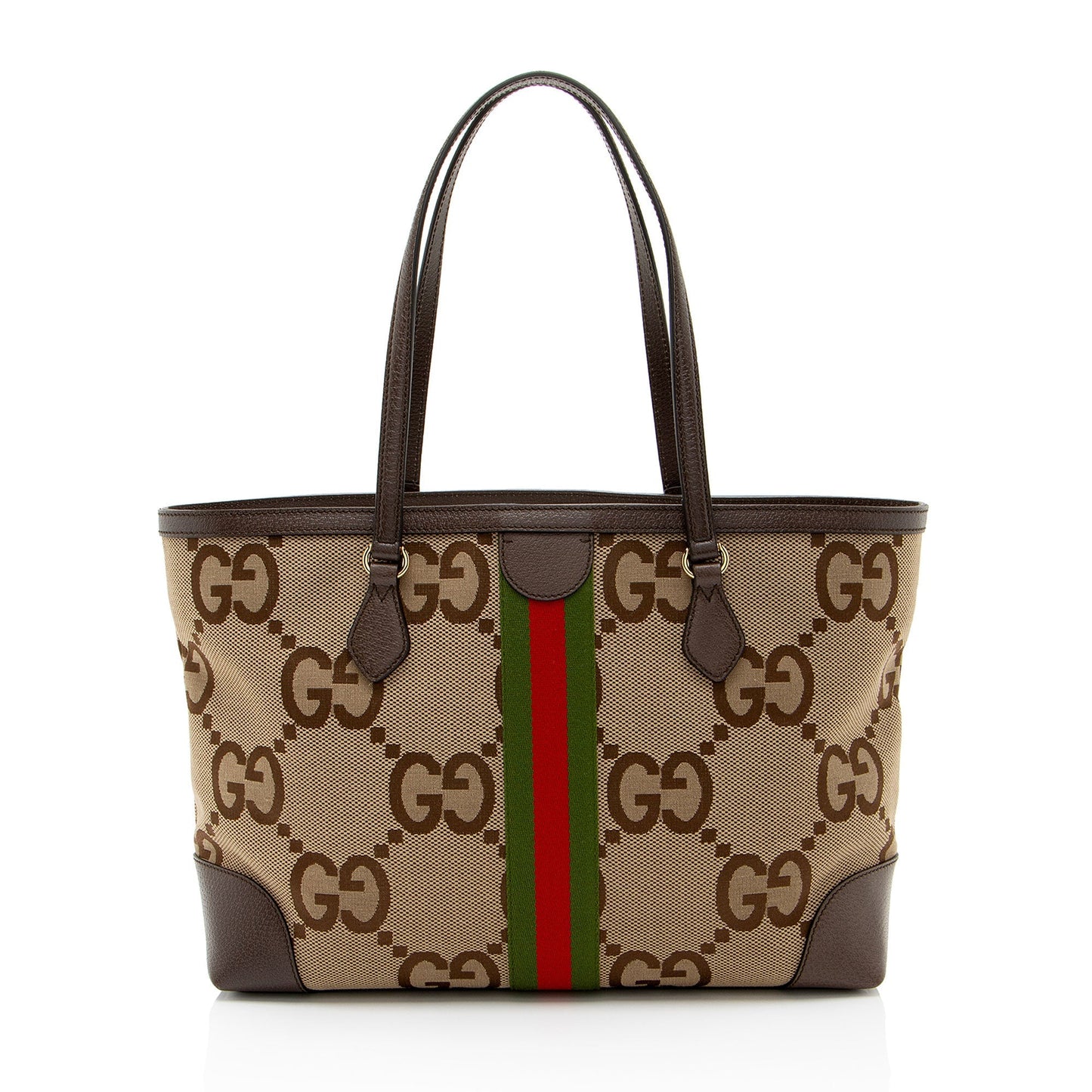 Gucci Jumbo GG Ophidia SHF-nLNam4 Leather Canvas Nylon Brown Tote Bag