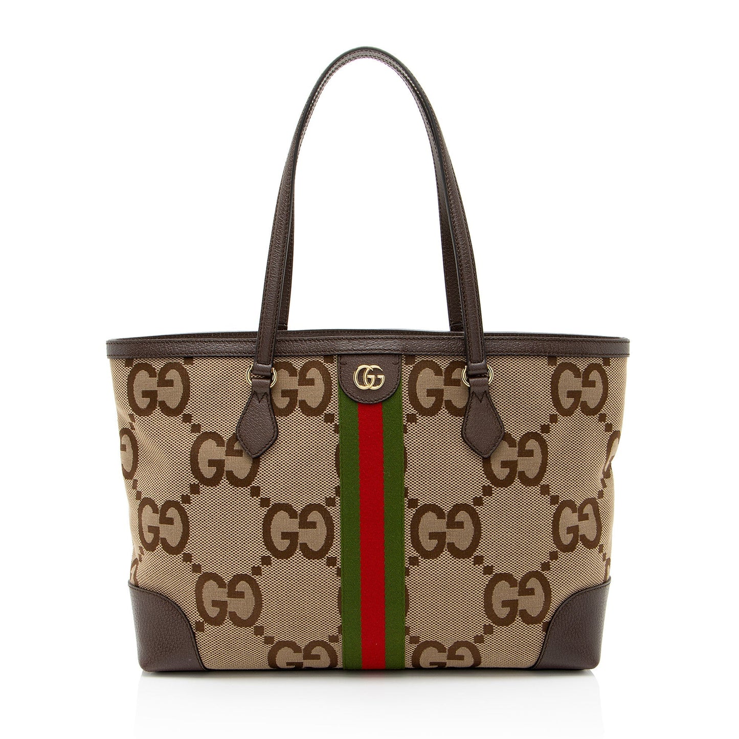 Gucci Jumbo GG Ophidia SHF-nLNam4 Leather Canvas Nylon Brown Tote Bag