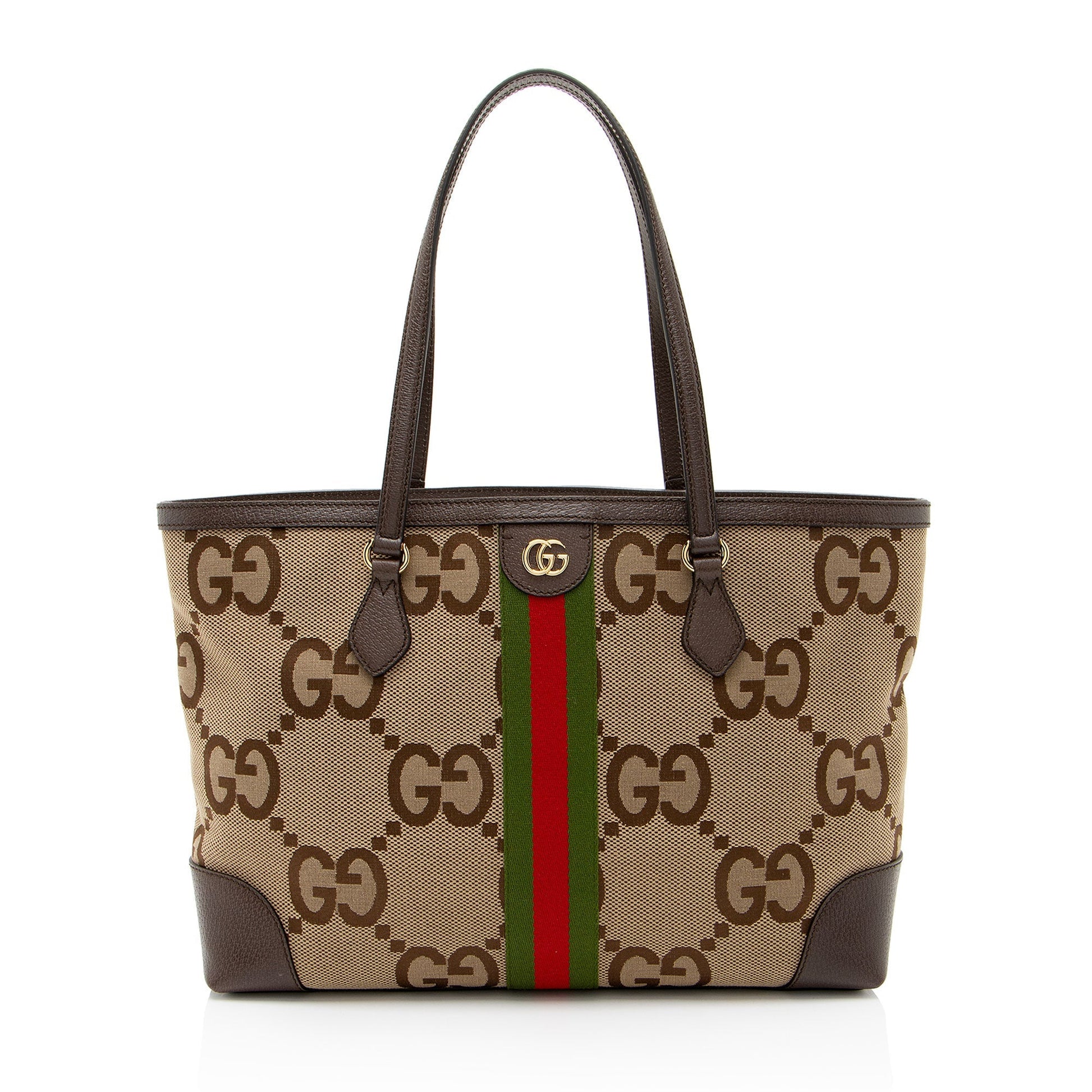 Gucci Jumbo GG Ophidia SHF-nLNam4 Leather Canvas Nylon Brown Tote Bag
