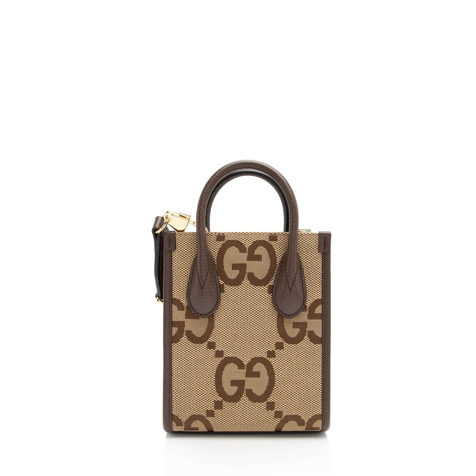 Gucci Jumbo GG Vertical SHF-WxnvE9 Leather Canvas Brown Mini Tote Bag