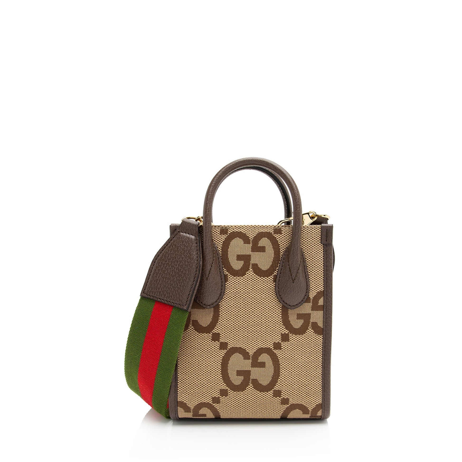 Gucci Jumbo GG Vertical SHF-WxnvE9 Leather Canvas Brown Mini Tote Bag