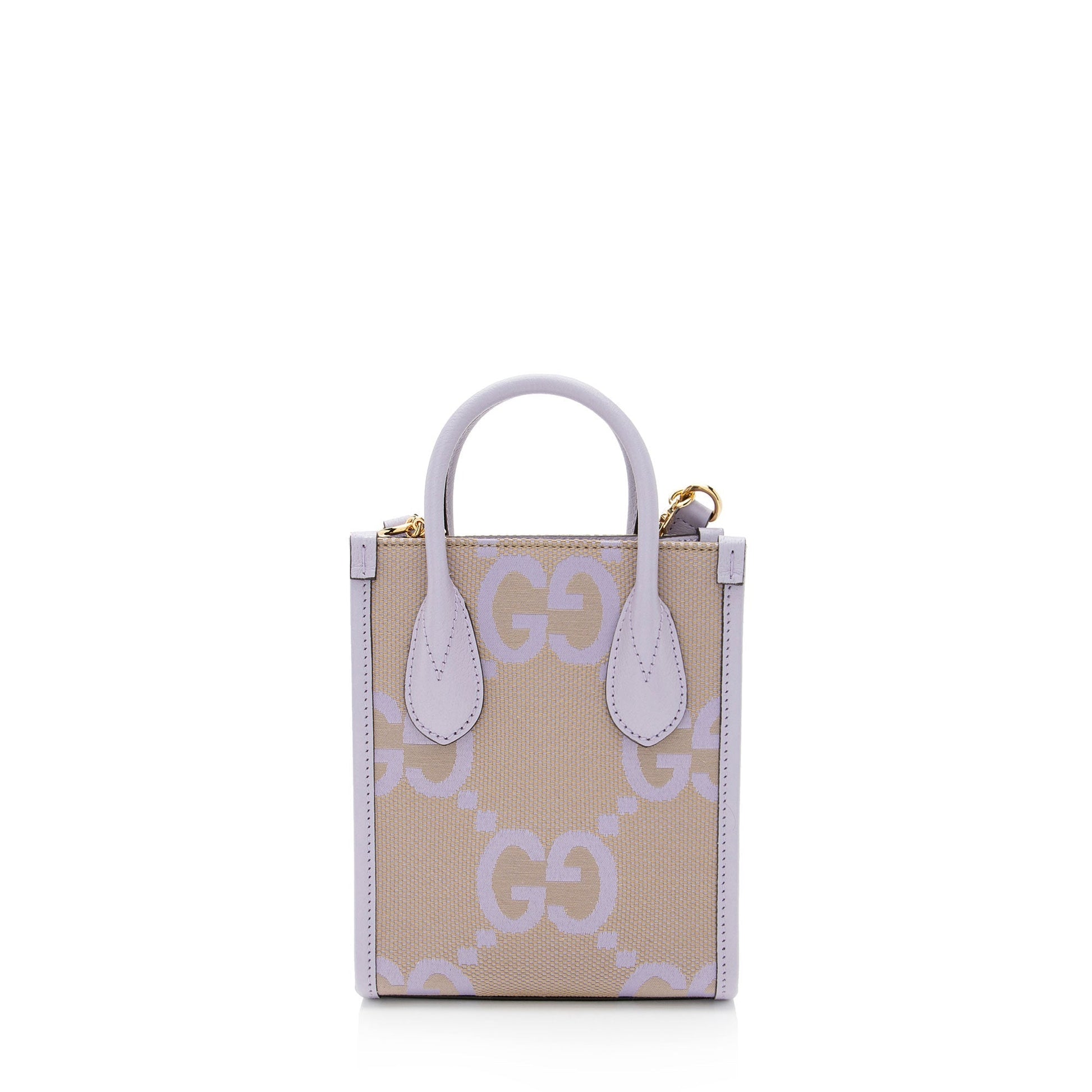 Gucci Jumbo GG Vertical Leather Canvas Brown Mini Tote Bag