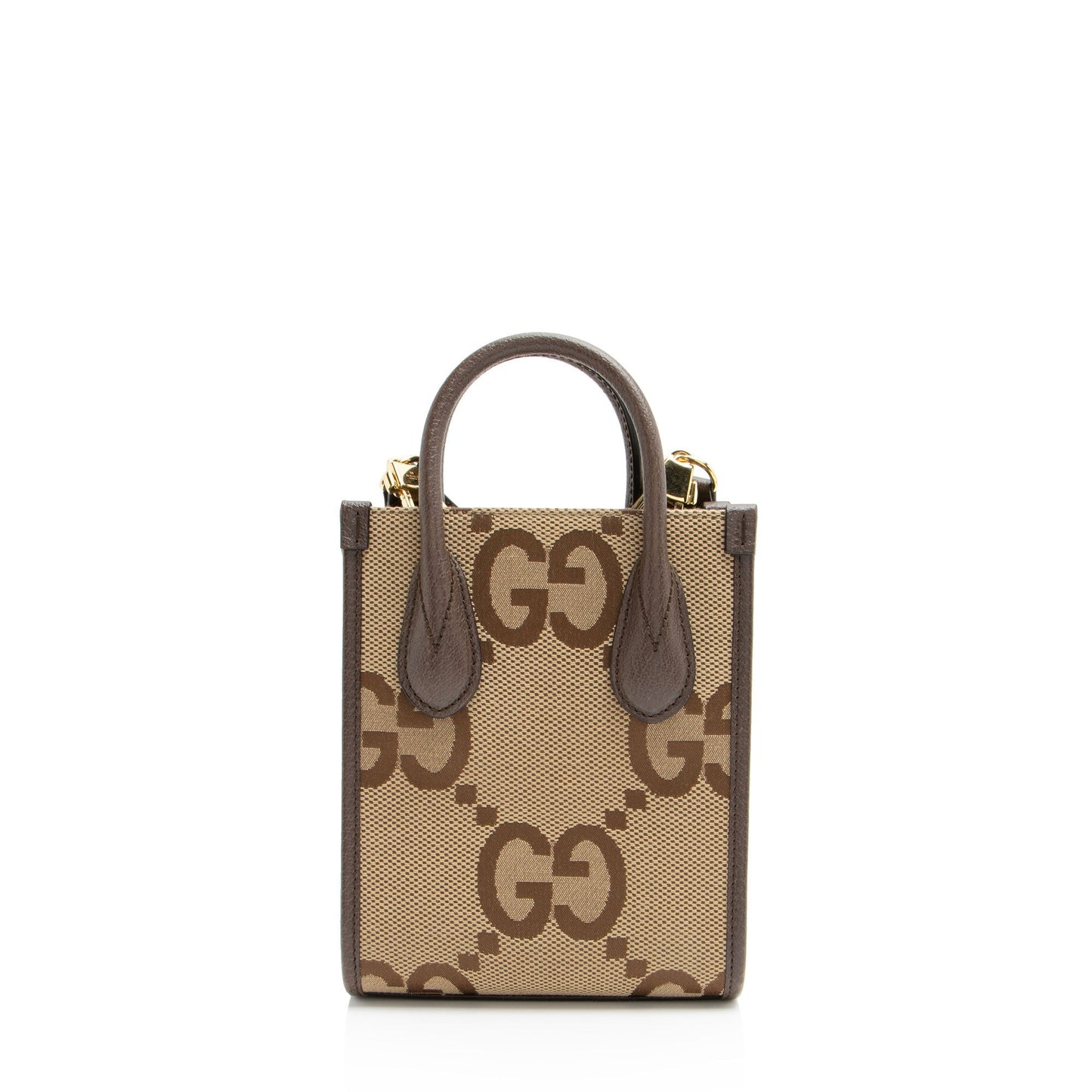 Gucci Jumbo GG Vertical Leather Canvas Nylon Brown Tote Bag